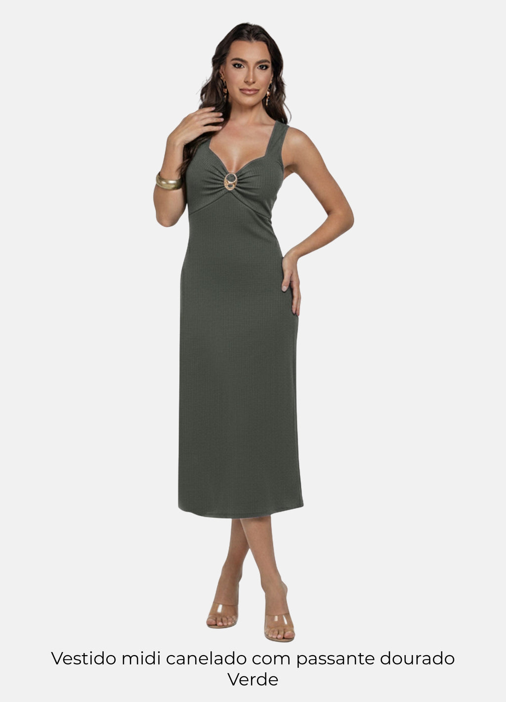 Kit 2 Vestidos Midi Canelado - Luiza com Fivela + Passante Dourado