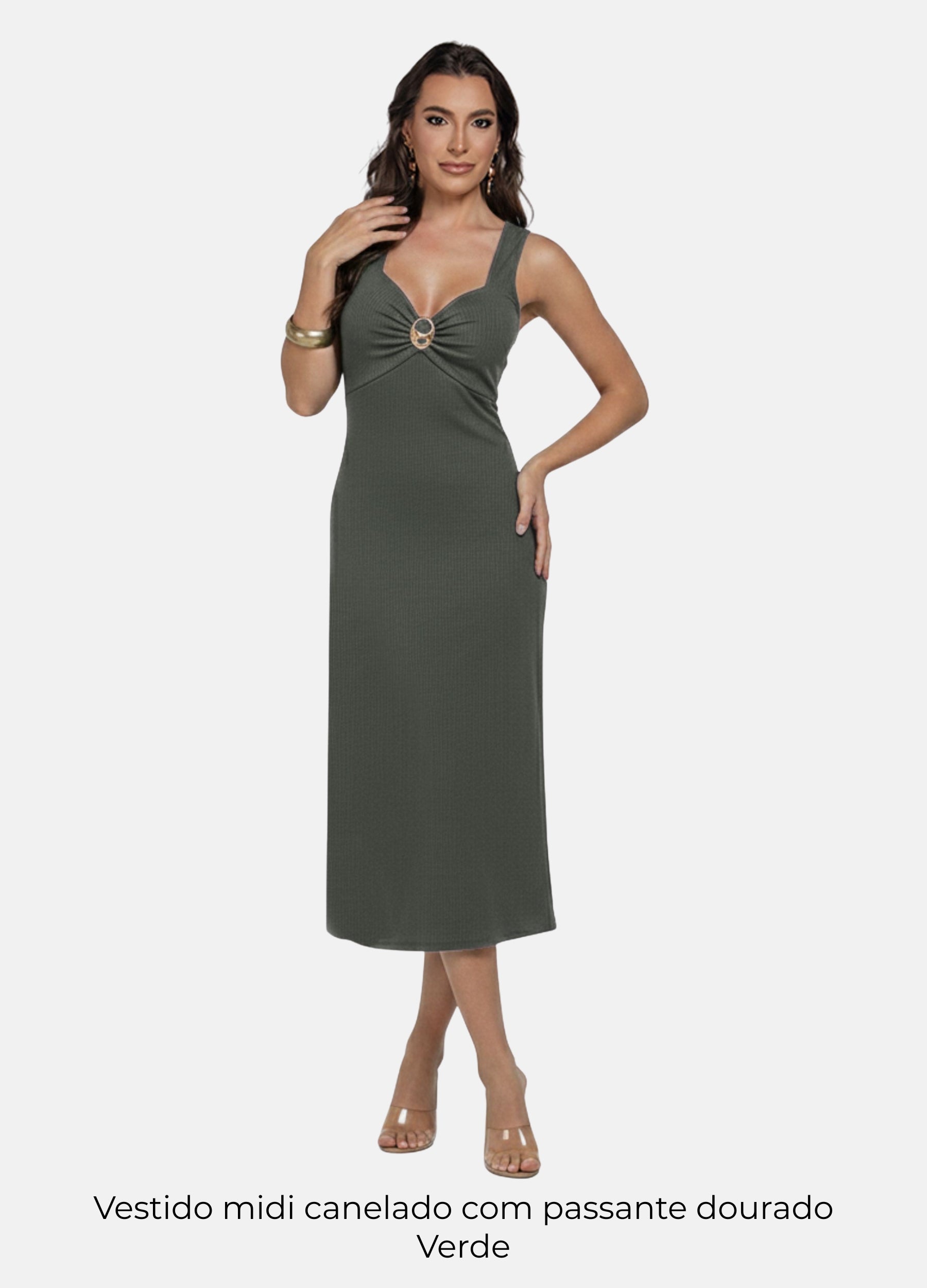 Kit 2 Vestidos Midi Canelado - Luiza com Fivela + Passante Dourado