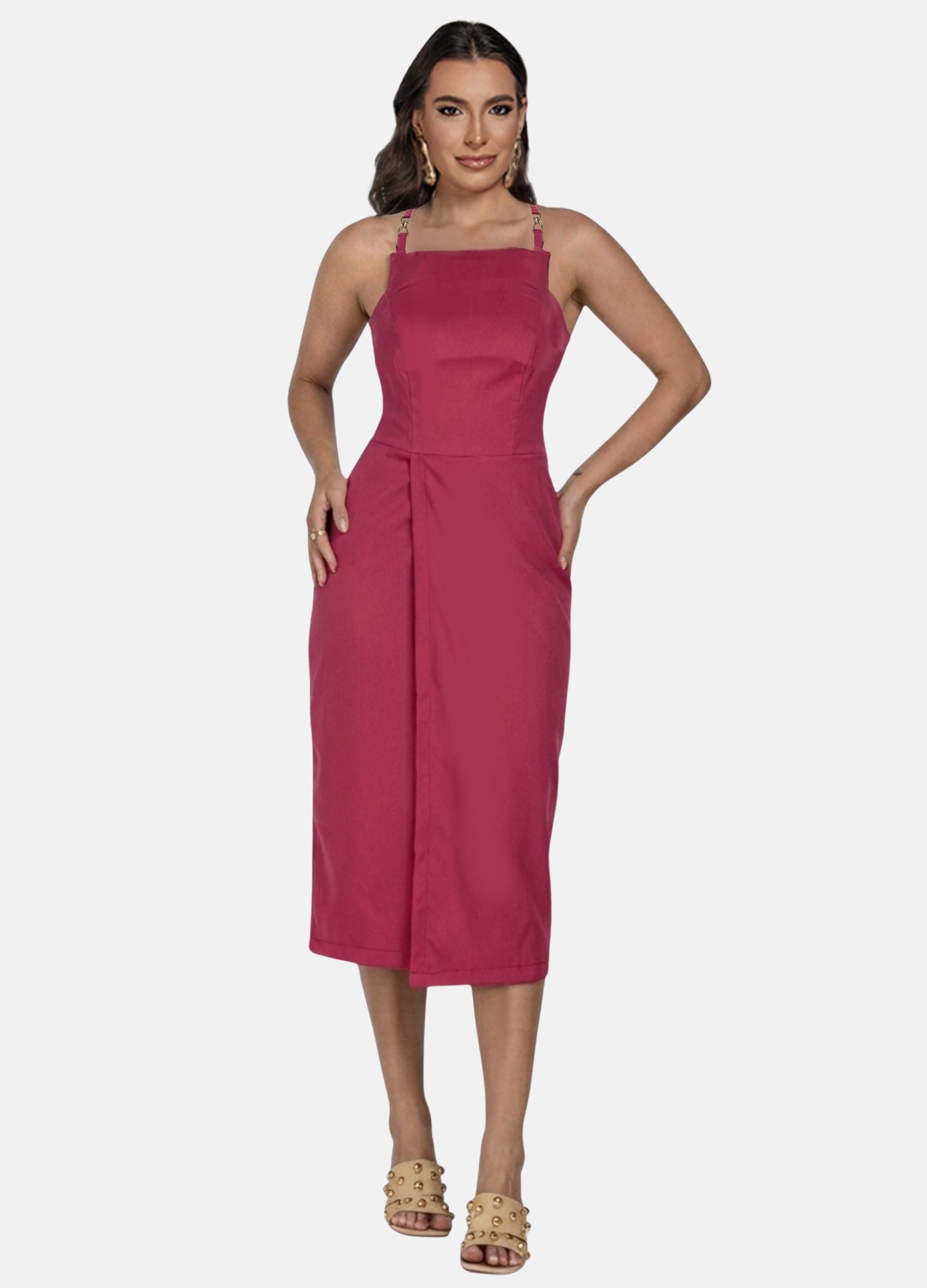 Kit 2 Vestidos Midi - Laura c/ Pala e Fivela + Fivela nas Alças