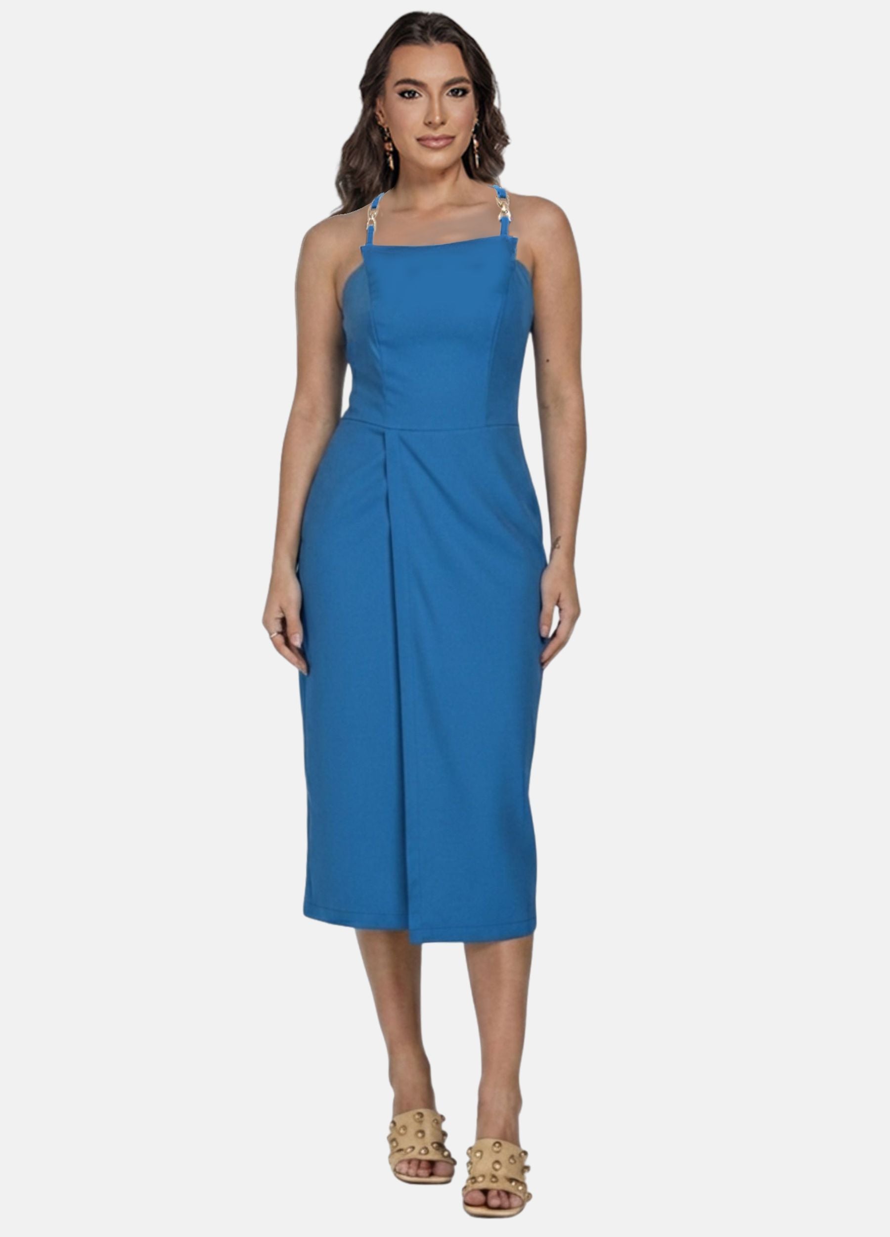 Kit 2 Vestidos Midi - Laura c/ Pala e Fivela + Fivela nas Alças