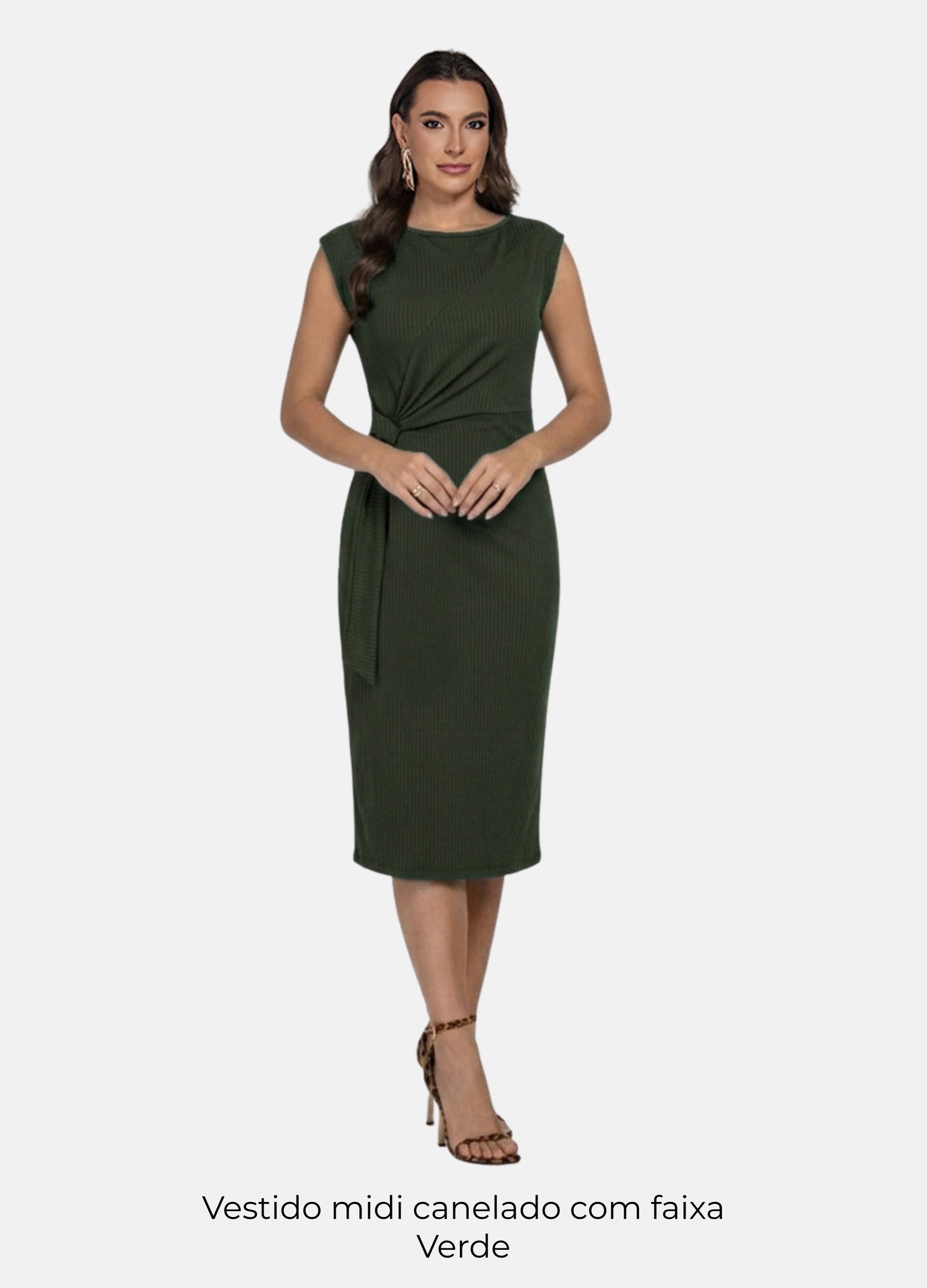 Kit 2 Vestidos Midi Canelado - Gola Alta com Argola + Midi com Faixa