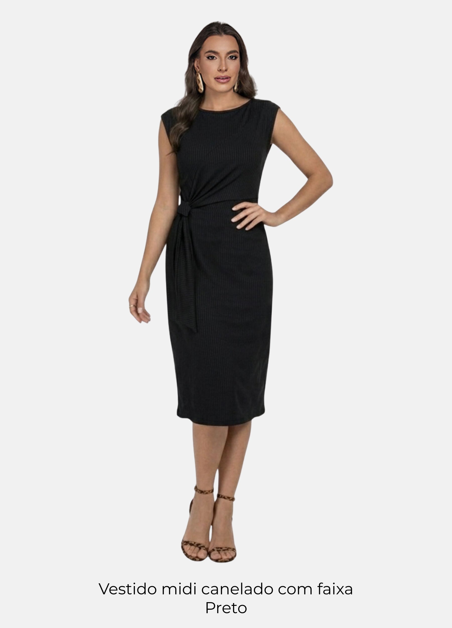 Kit 2 Vestidos Midi Canelado - Gola Alta com Argola + Midi com Faixa