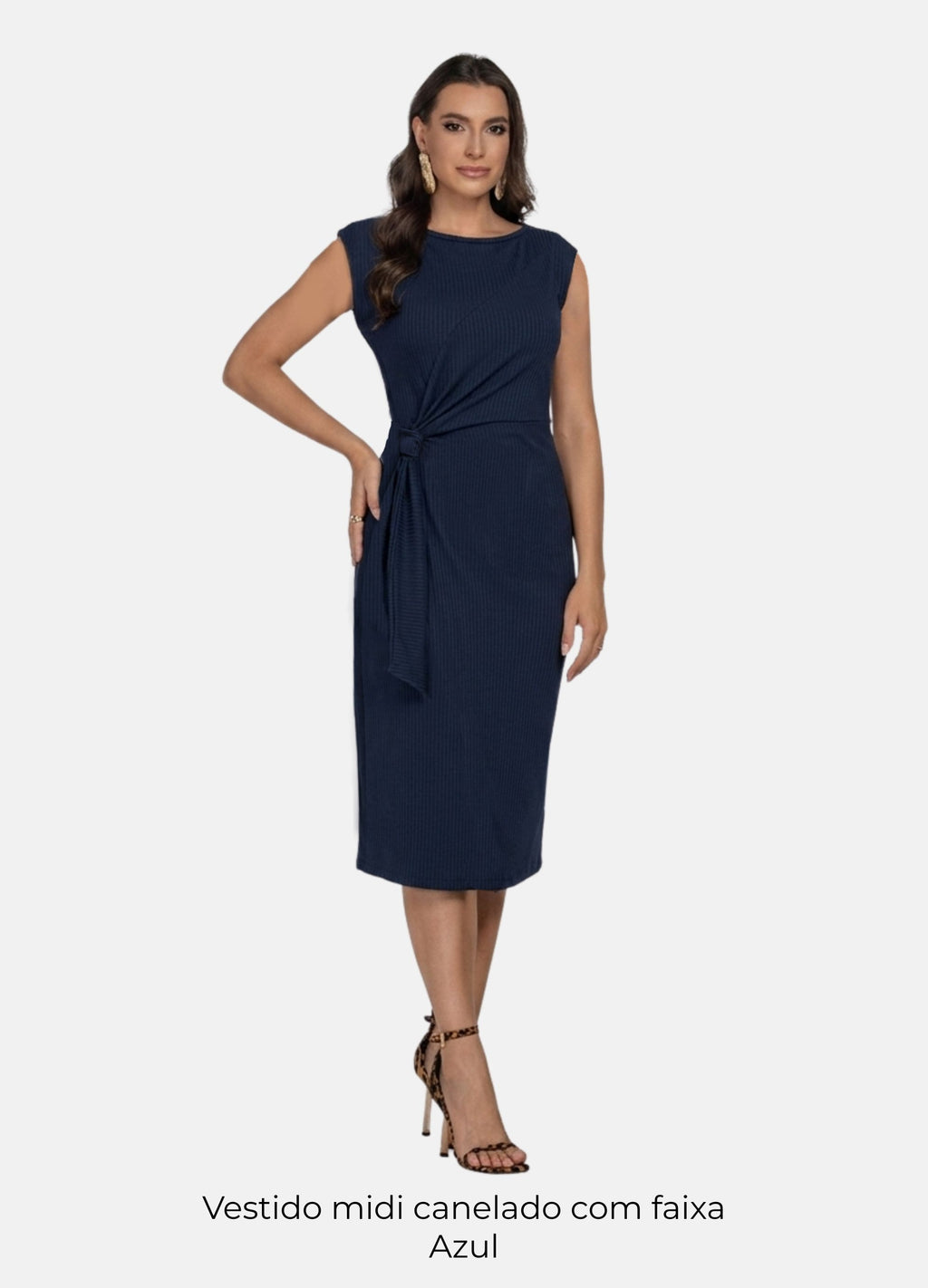 Kit 2 Vestidos Midi Canelado - Gola Alta com Argola + Midi com Faixa