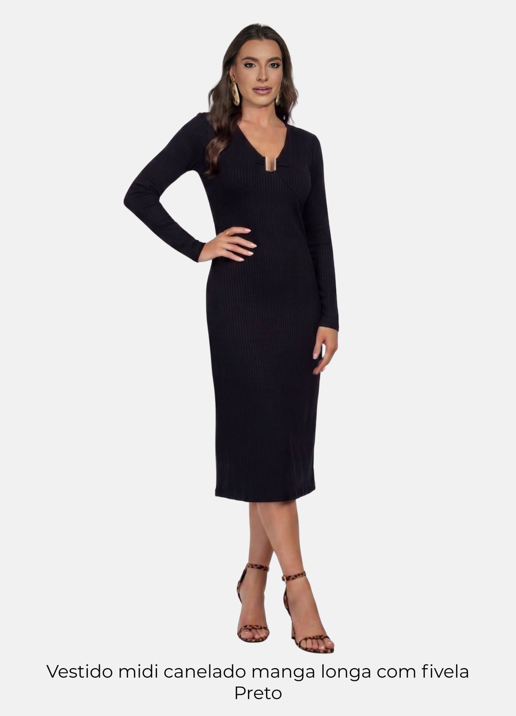 Kit 2 Vestidos Midi Canelado - Florença + Manga Longa com Fivela