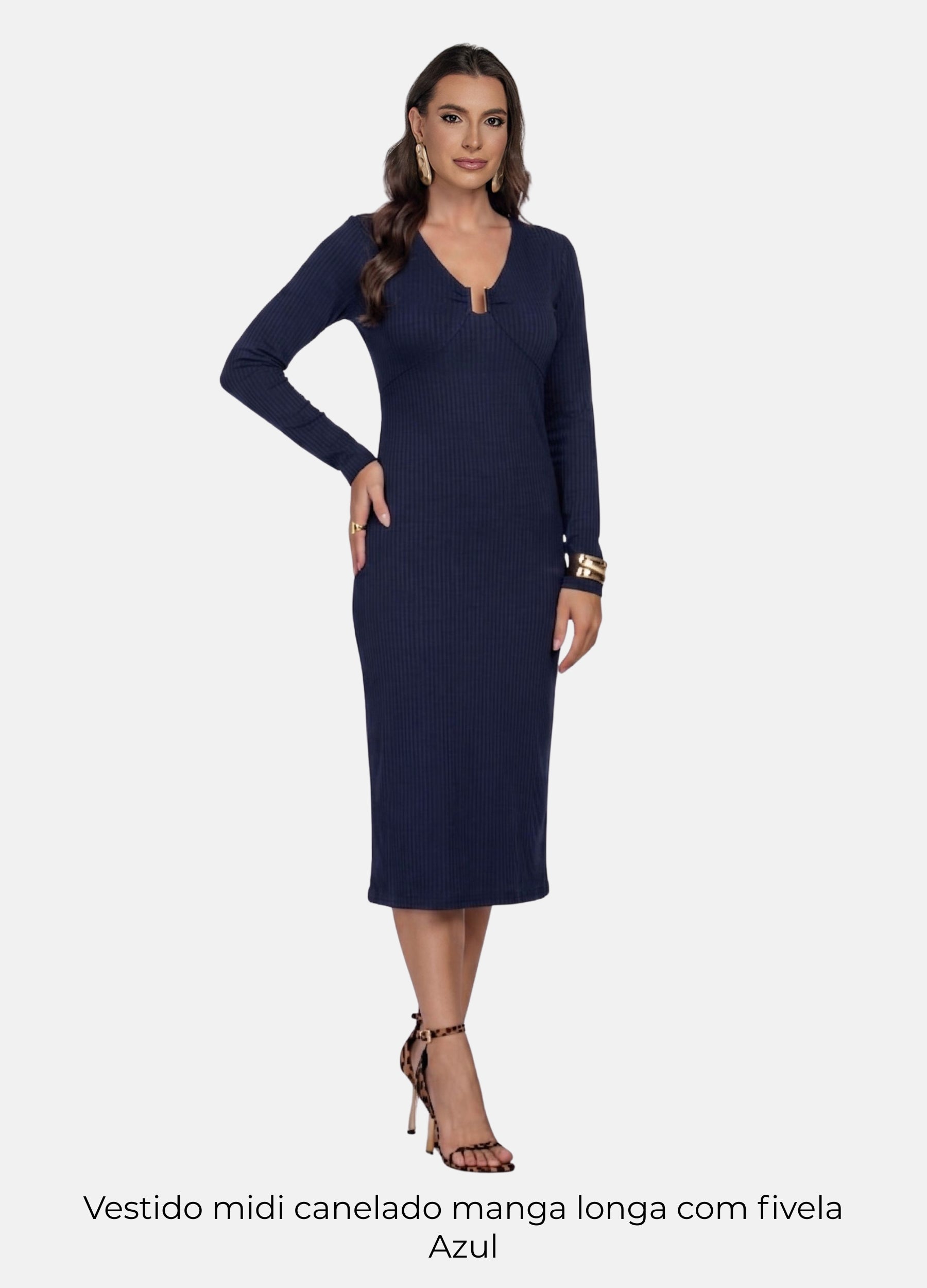 Kit 2 Vestidos Midi Canelado - Florença + Manga Longa com Fivela