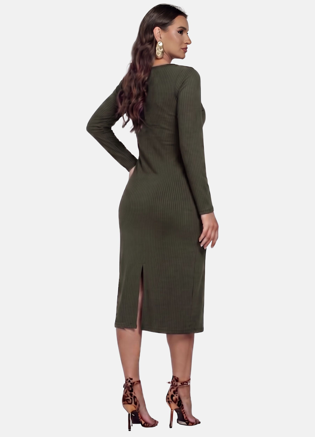 Kit 2 Vestidos Midi Canelado - Florença + Manga Longa com Fivela