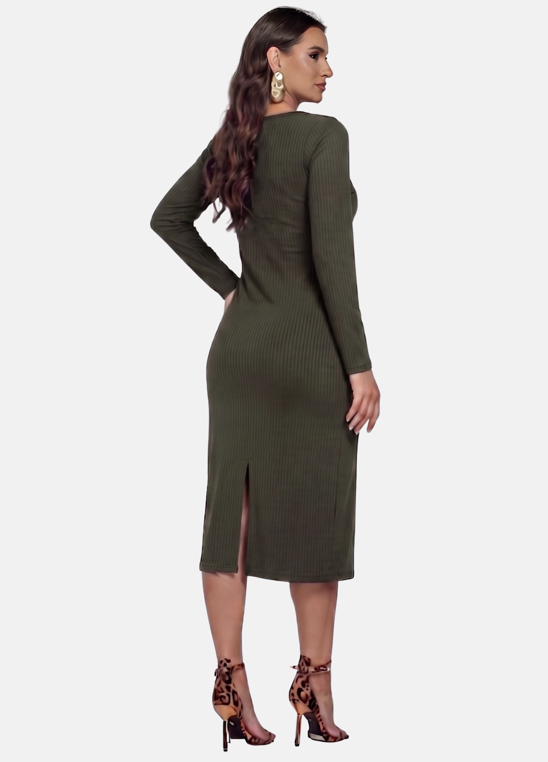 Kit 2 Vestidos Midi Canelado - Florença + Manga Longa com Fivela