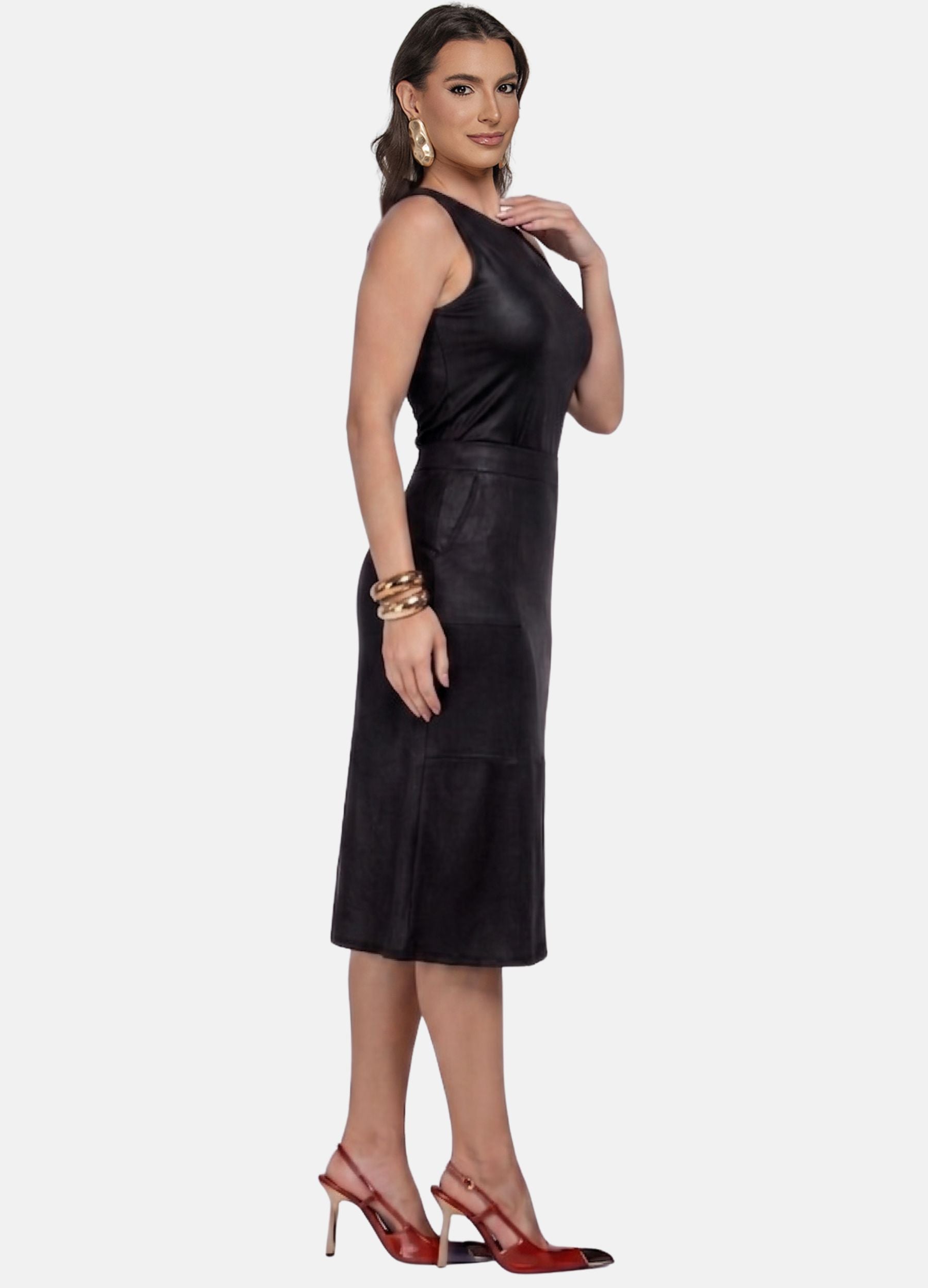 CONJUNTO FEMININO SAIA MIDI E BLUSA DE CIRRÊ