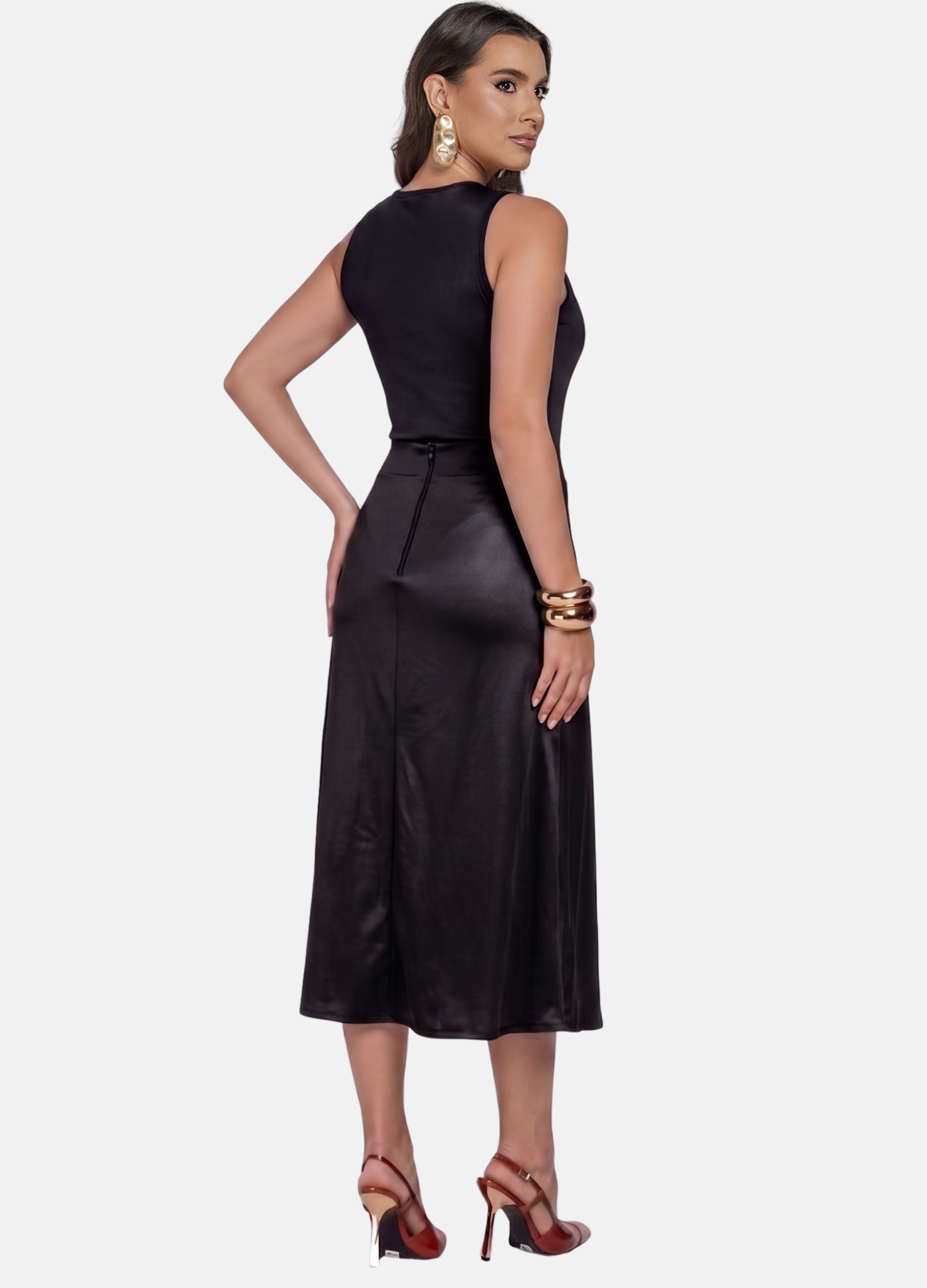 CONJUNTO FEMININO SAIA MIDI E BLUSA DE CIRRÊ