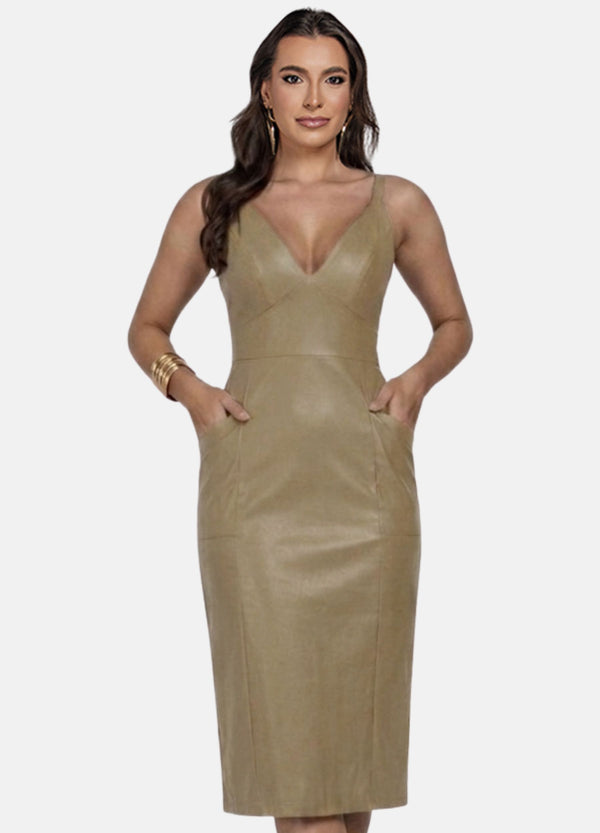 VESTIDO MIDI DE CIRRE COM BOLSOS