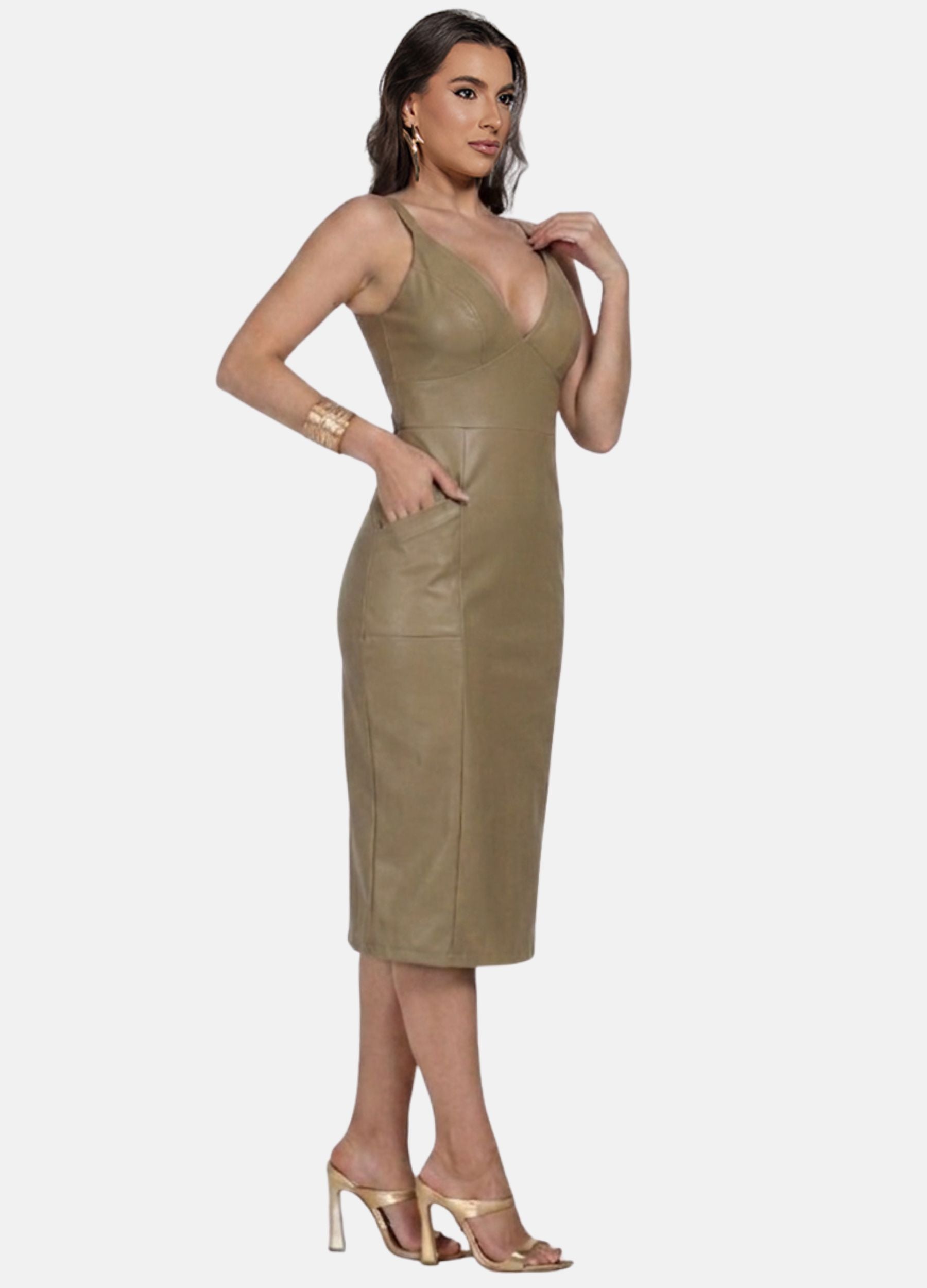 VESTIDO MIDI DE CIRRE COM BOLSOS