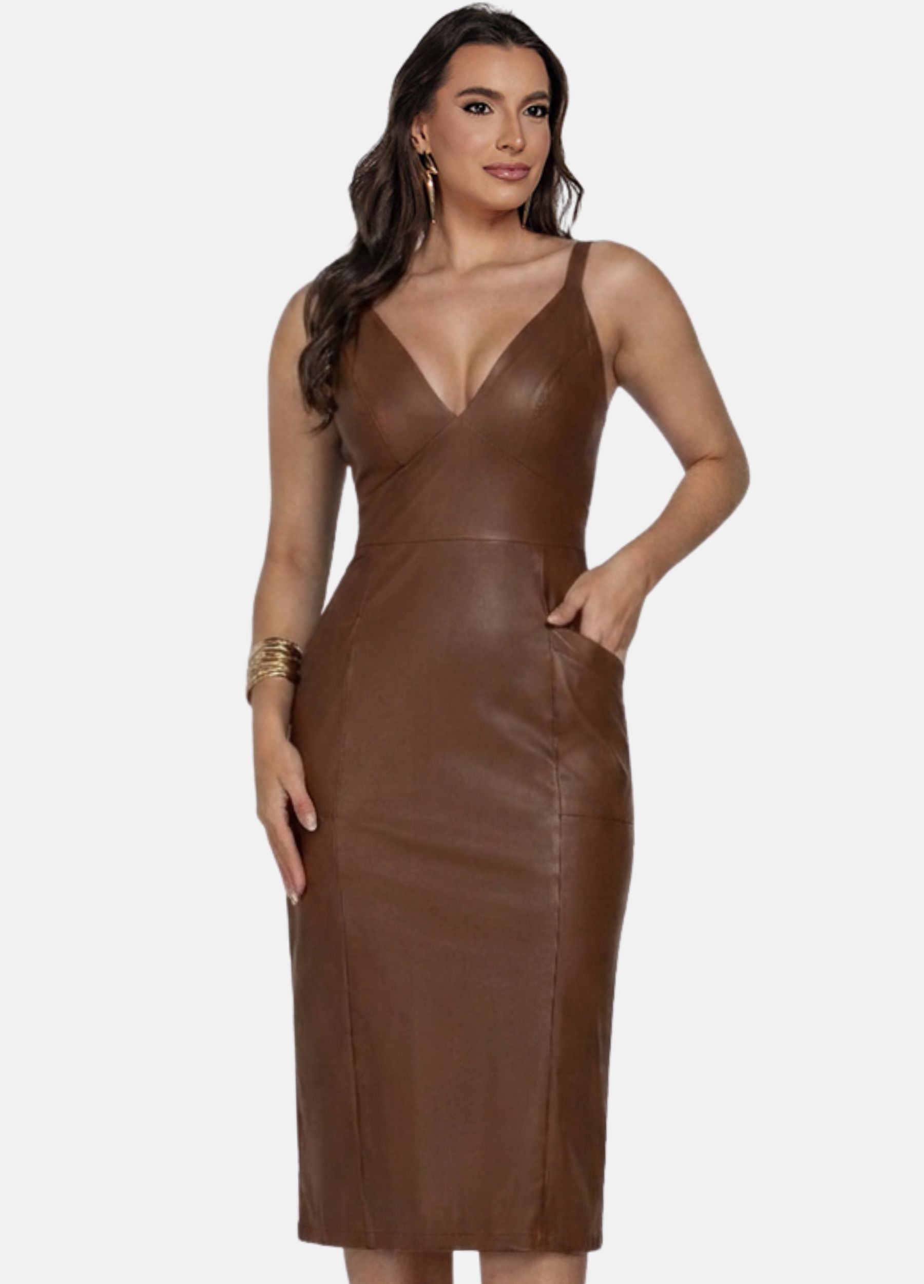 VESTIDO MIDI DE CIRRE COM BOLSOS