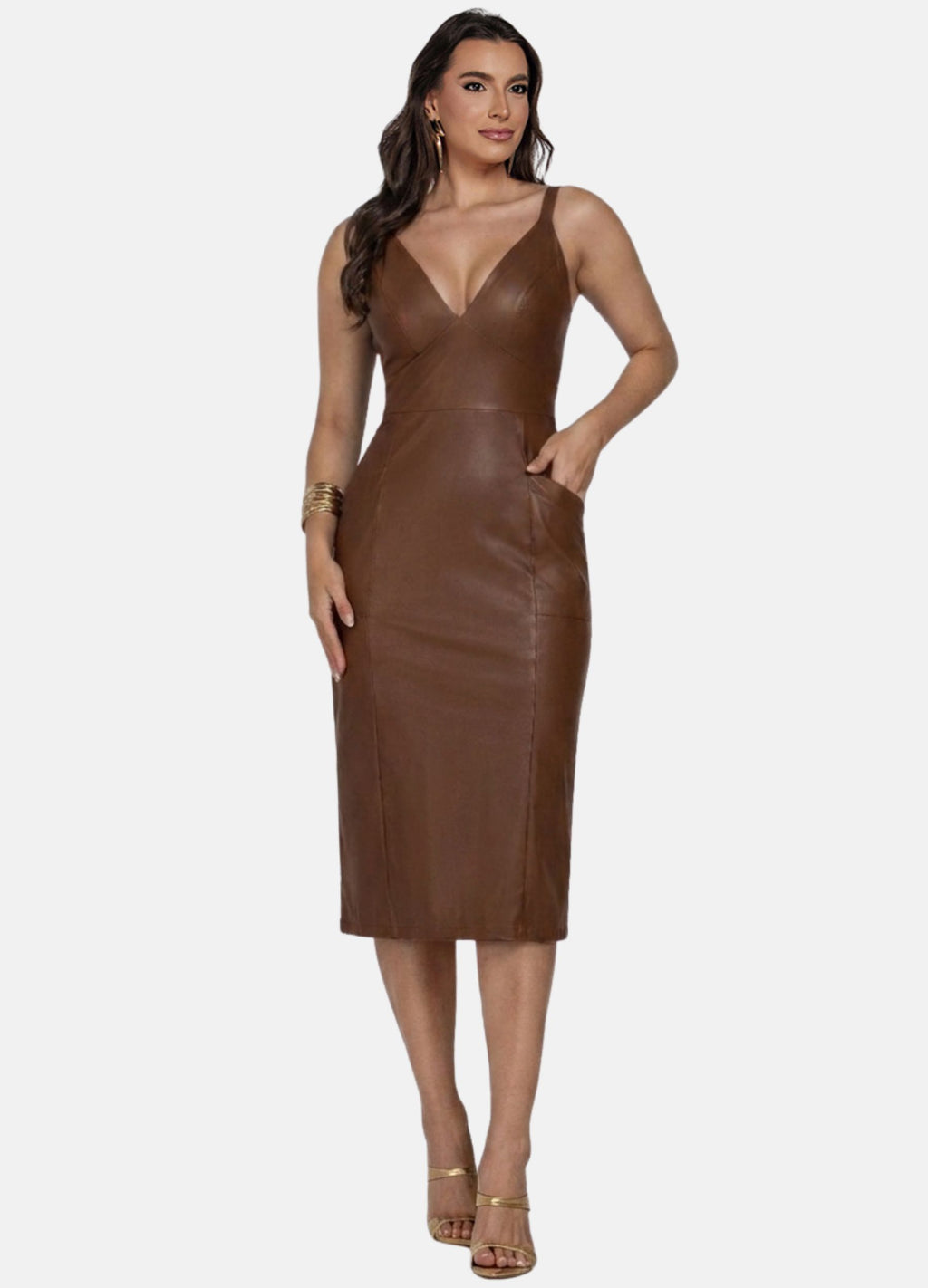 VESTIDO MIDI DE CIRRE COM BOLSOS