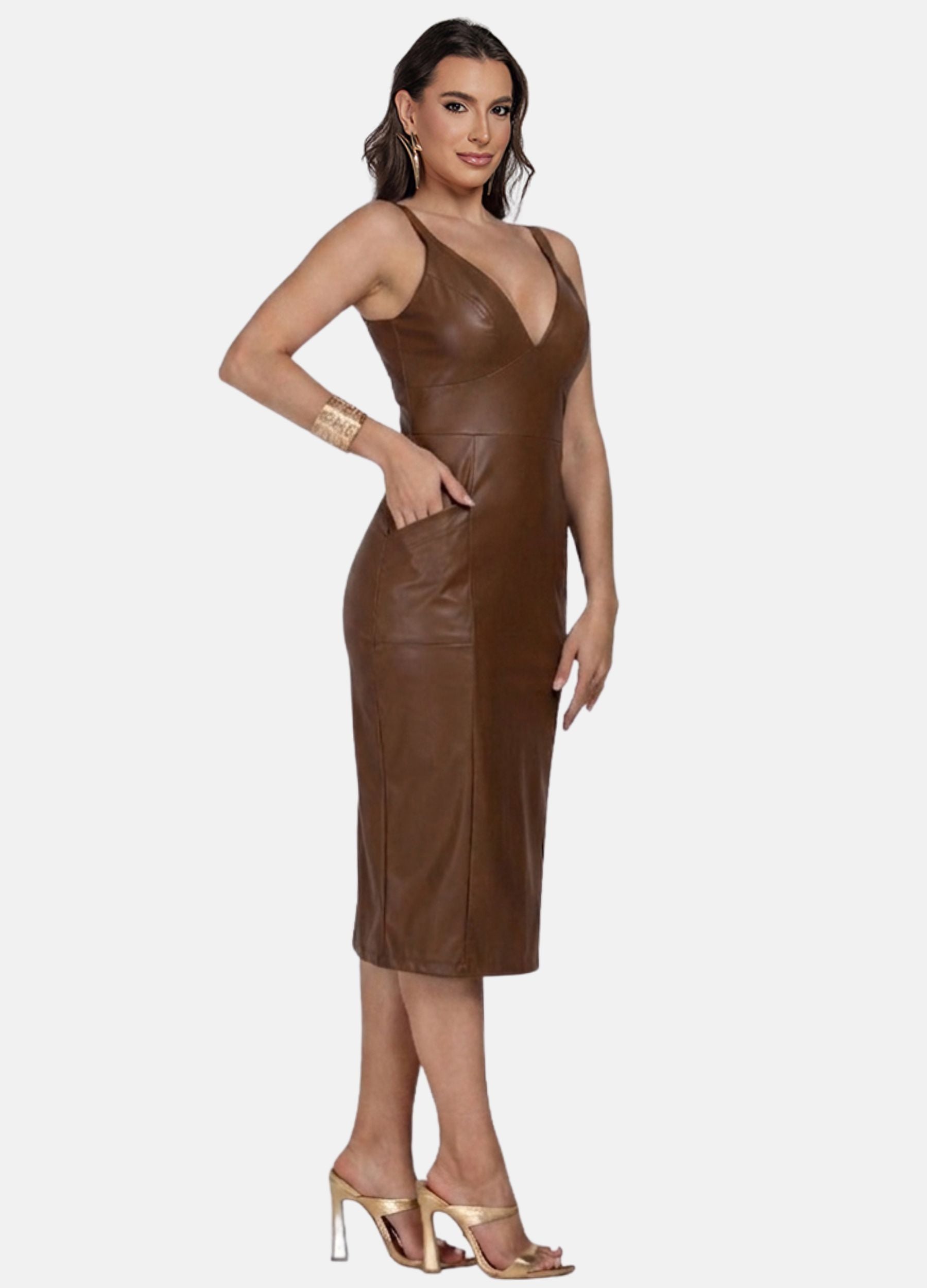 VESTIDO MIDI DE CIRRE COM BOLSOS