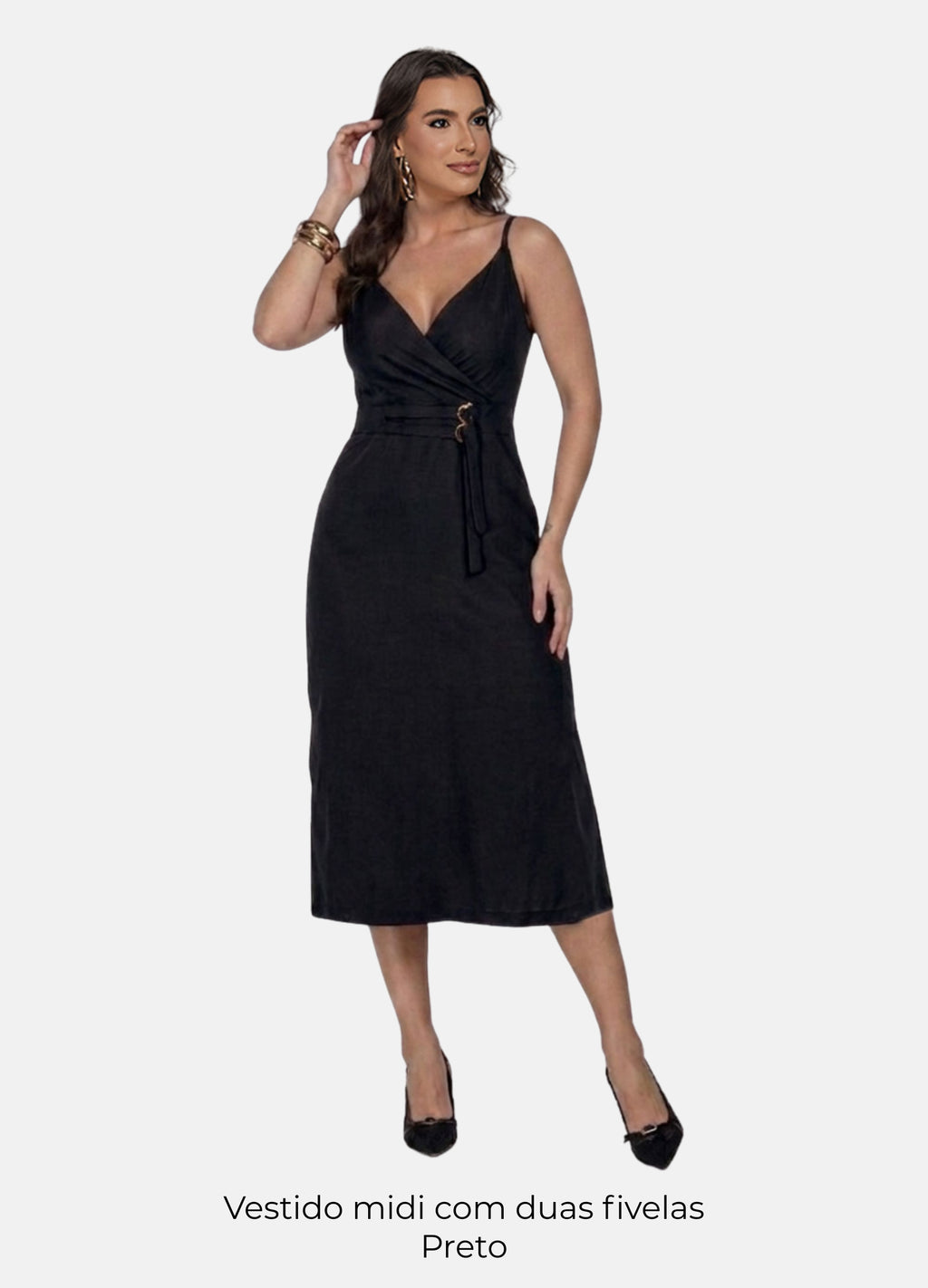Kit 2 Vestidos Midi - Recortes no Busto + Duas Fivelas