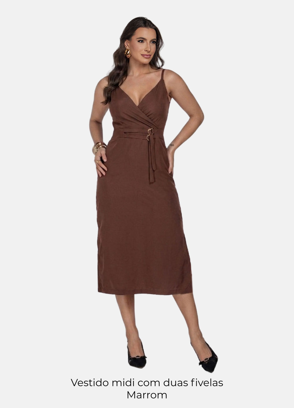 Kit 2 Vestidos Midi - Recortes no Busto + Duas Fivelas