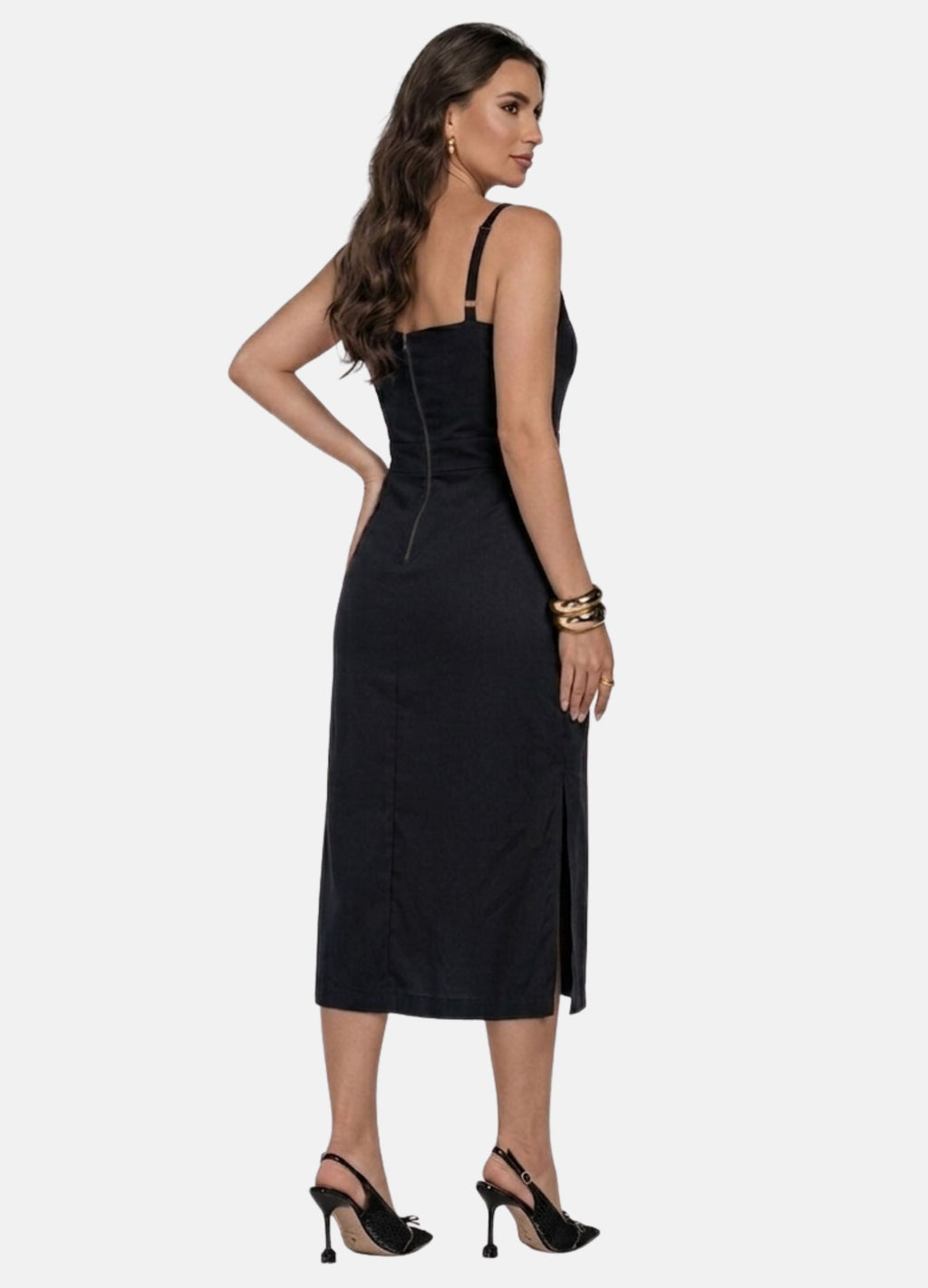 VESTIDO MIDI COM DUAS FIVELAS