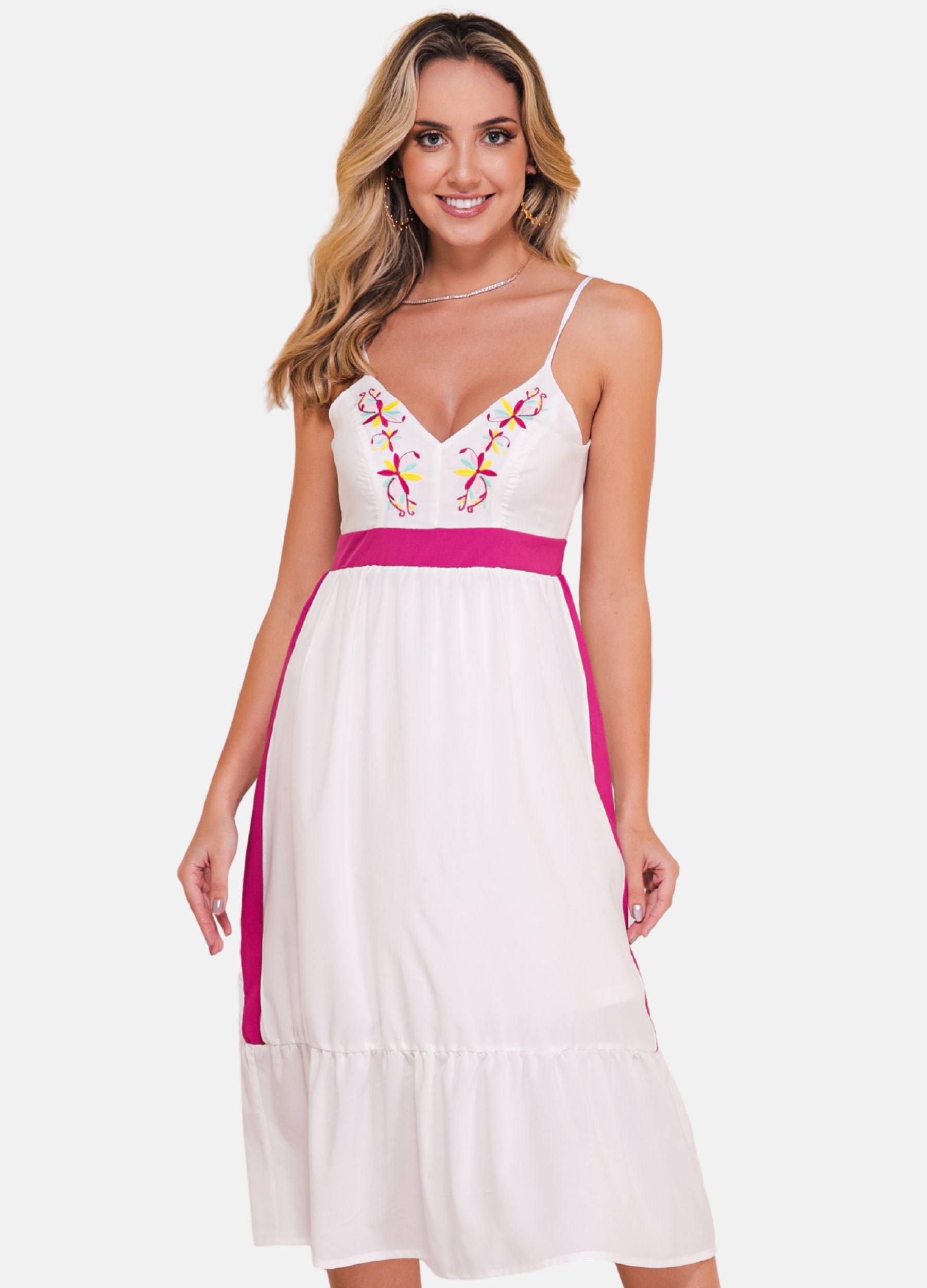 VESTIDO MIDI C/ BORDADO DECOTE