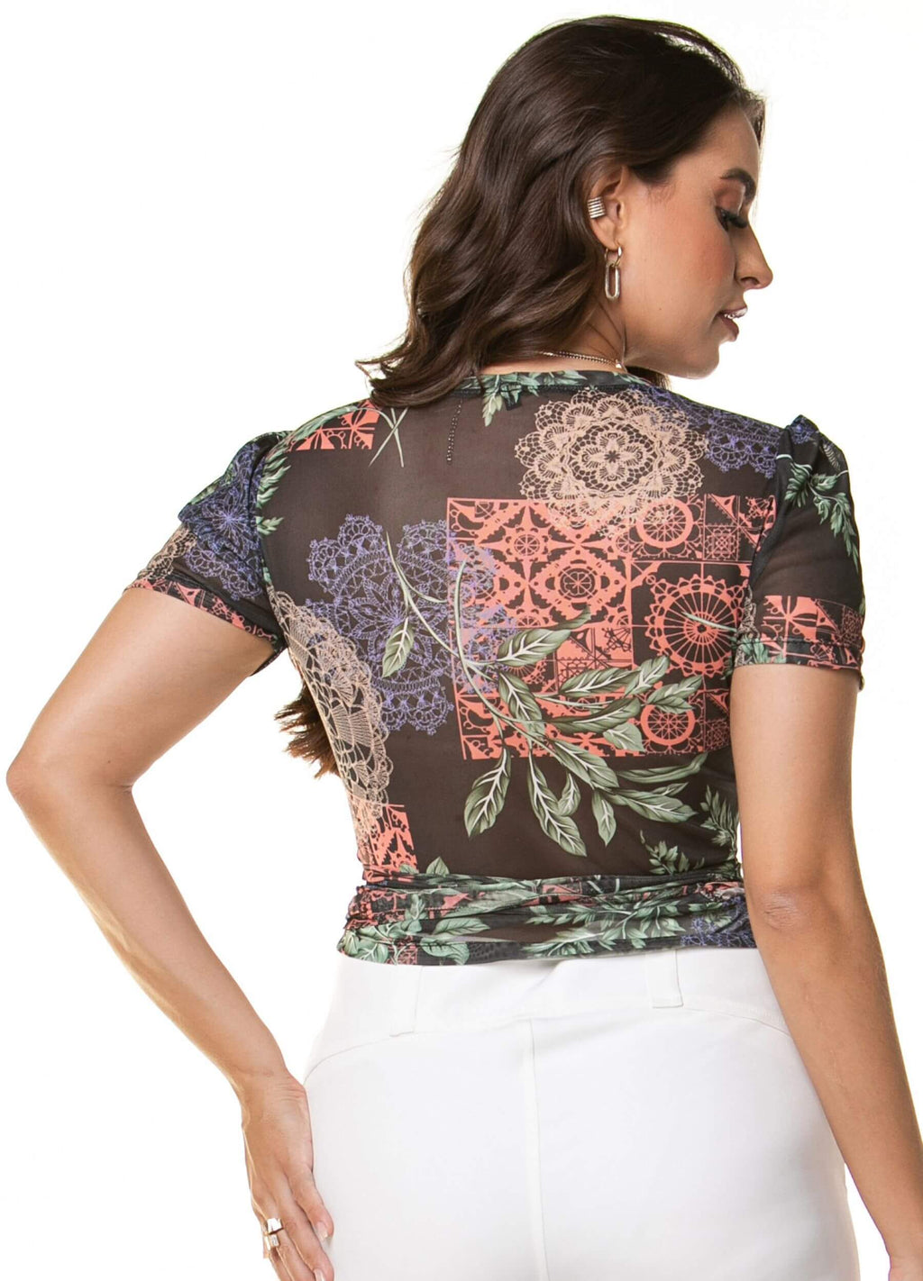 BLUSA COM FAIXA DE TULE TRESPASSADA NA FRENTE