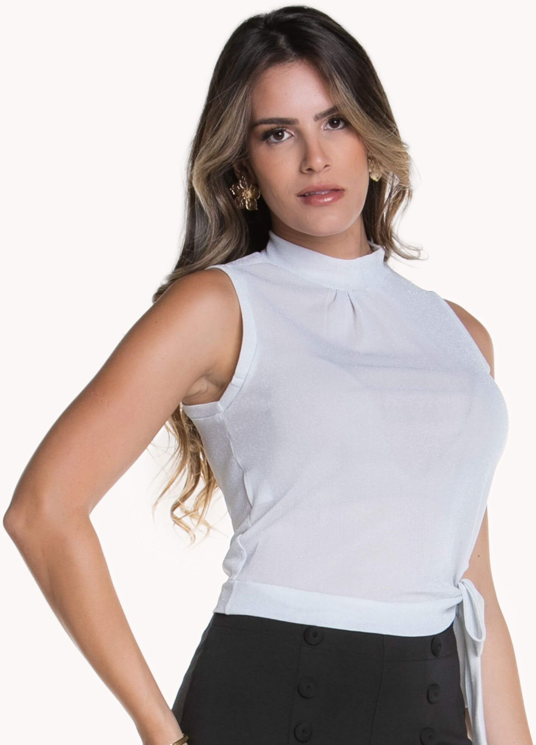 BLUSA FEMININA DE LUREX COM AMARRAÇÃO