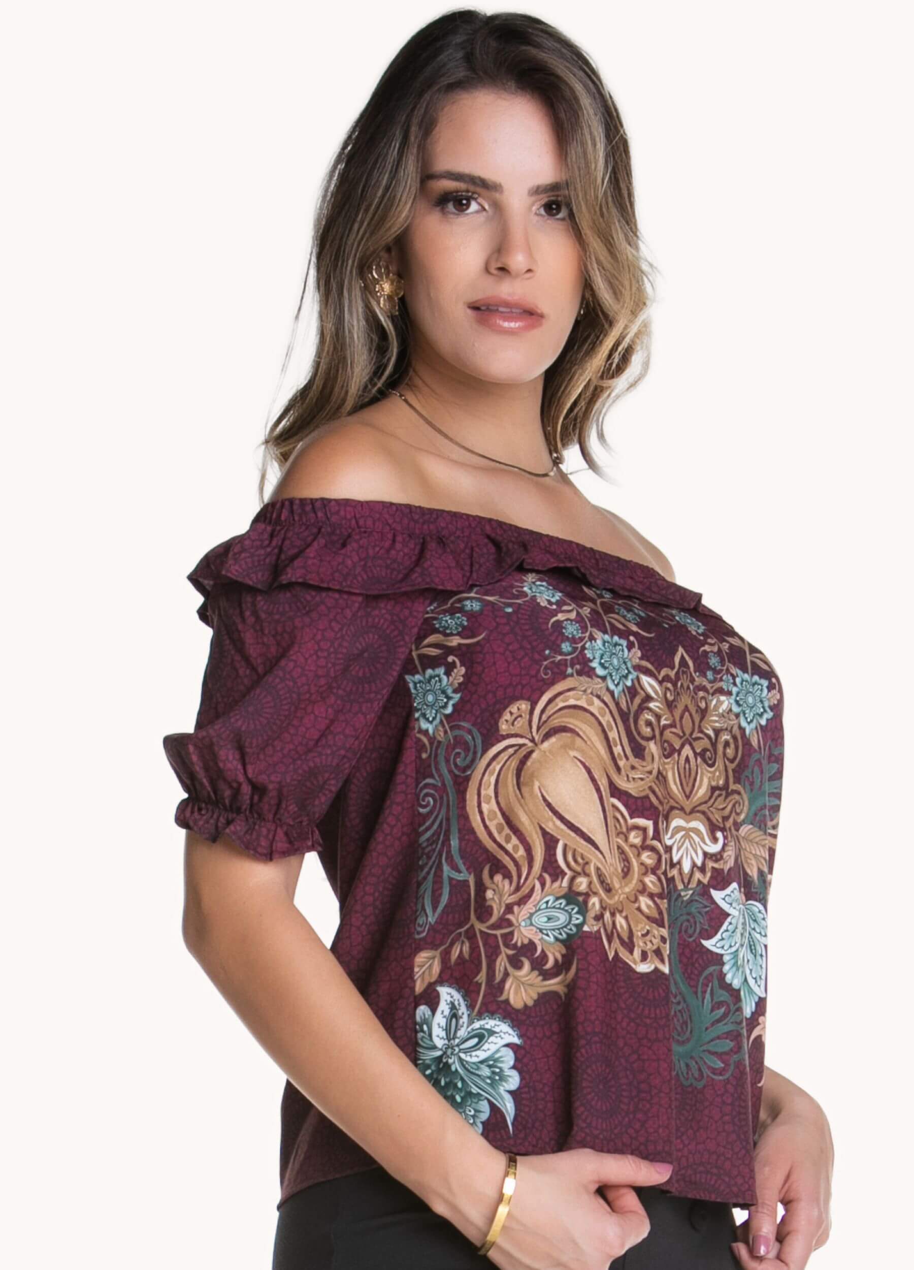 BLUSA FEMININA OMBRO A OMBRO COM BABADO