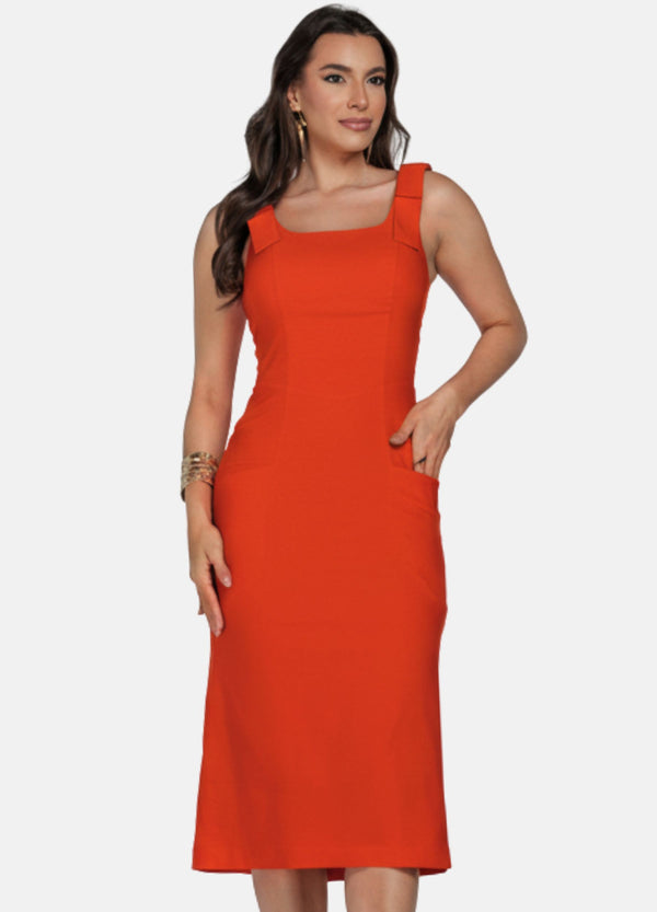 VESTIDO MIDI COM LAÇO NO OMBRO OFERTA 24H