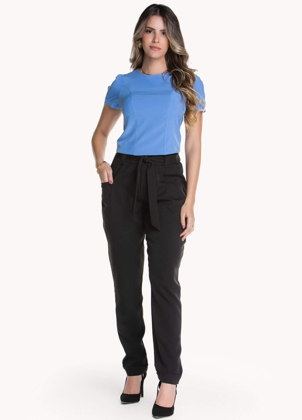 CALÇA FEMININA COM ELÁSTICO E FAIXA