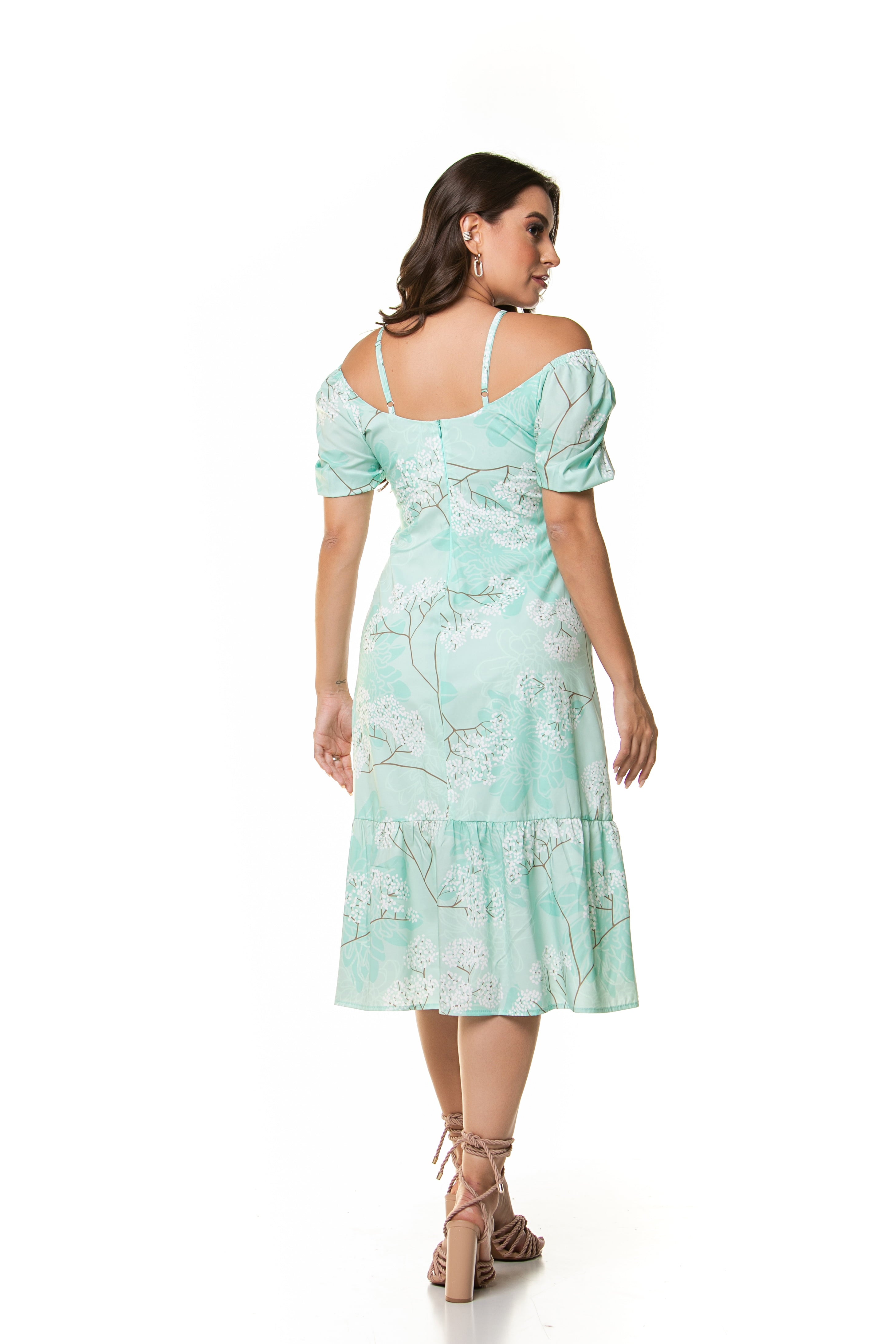 VESTIDO MIDI DECOTE FRANZIDO