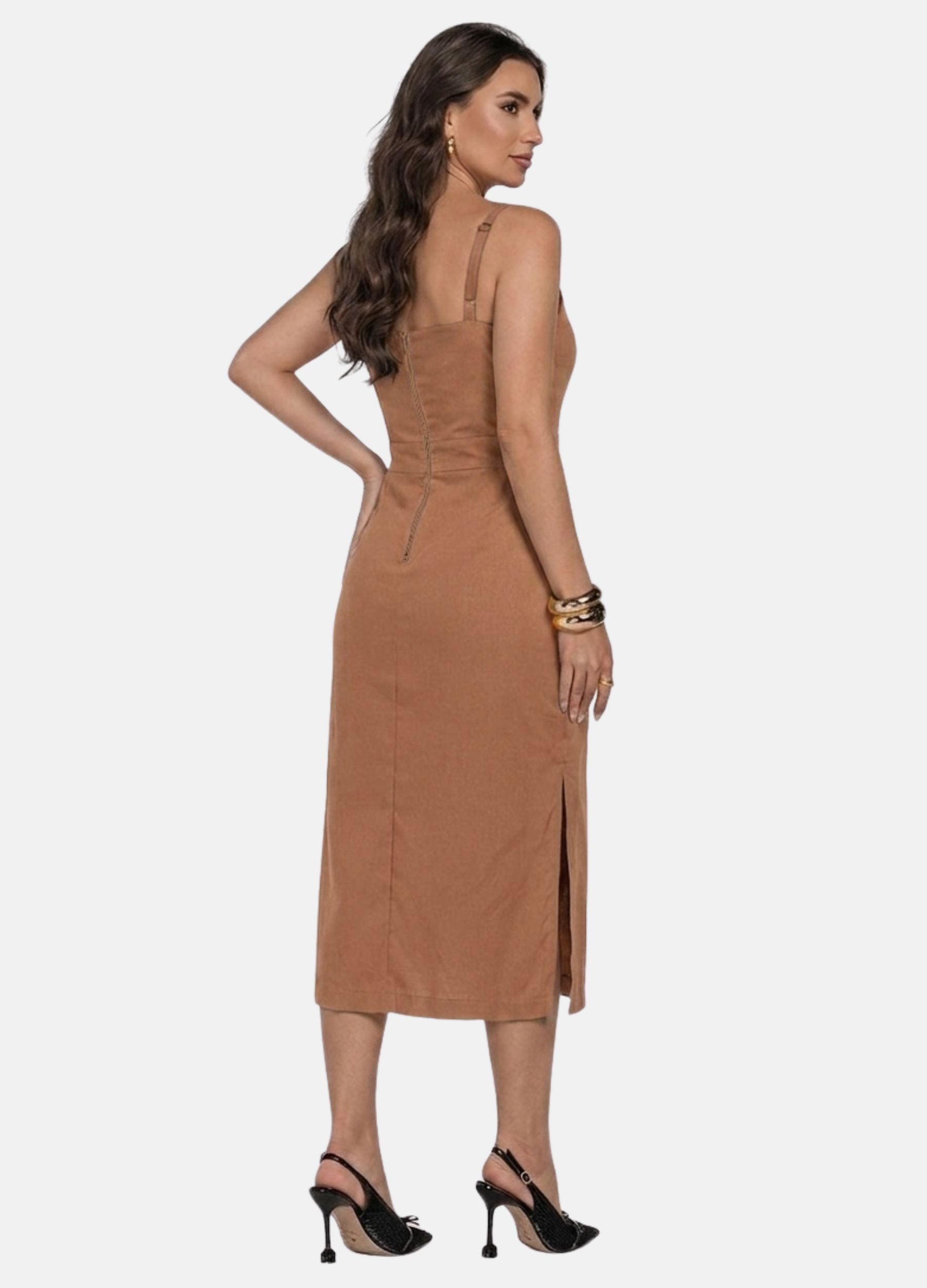 VESTIDO MIDI COM DUAS FIVELAS