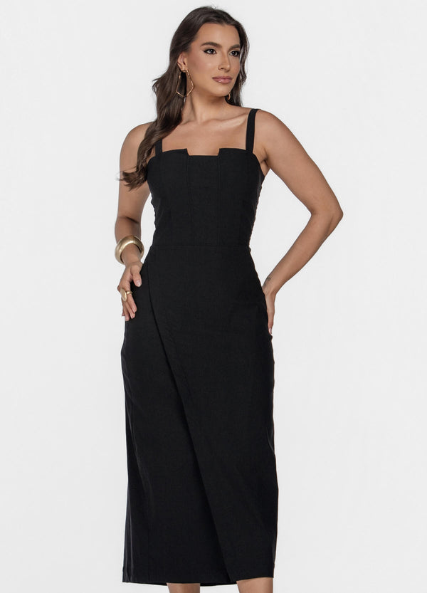 VESTIDO MIDI COM RECORTES E FENDA