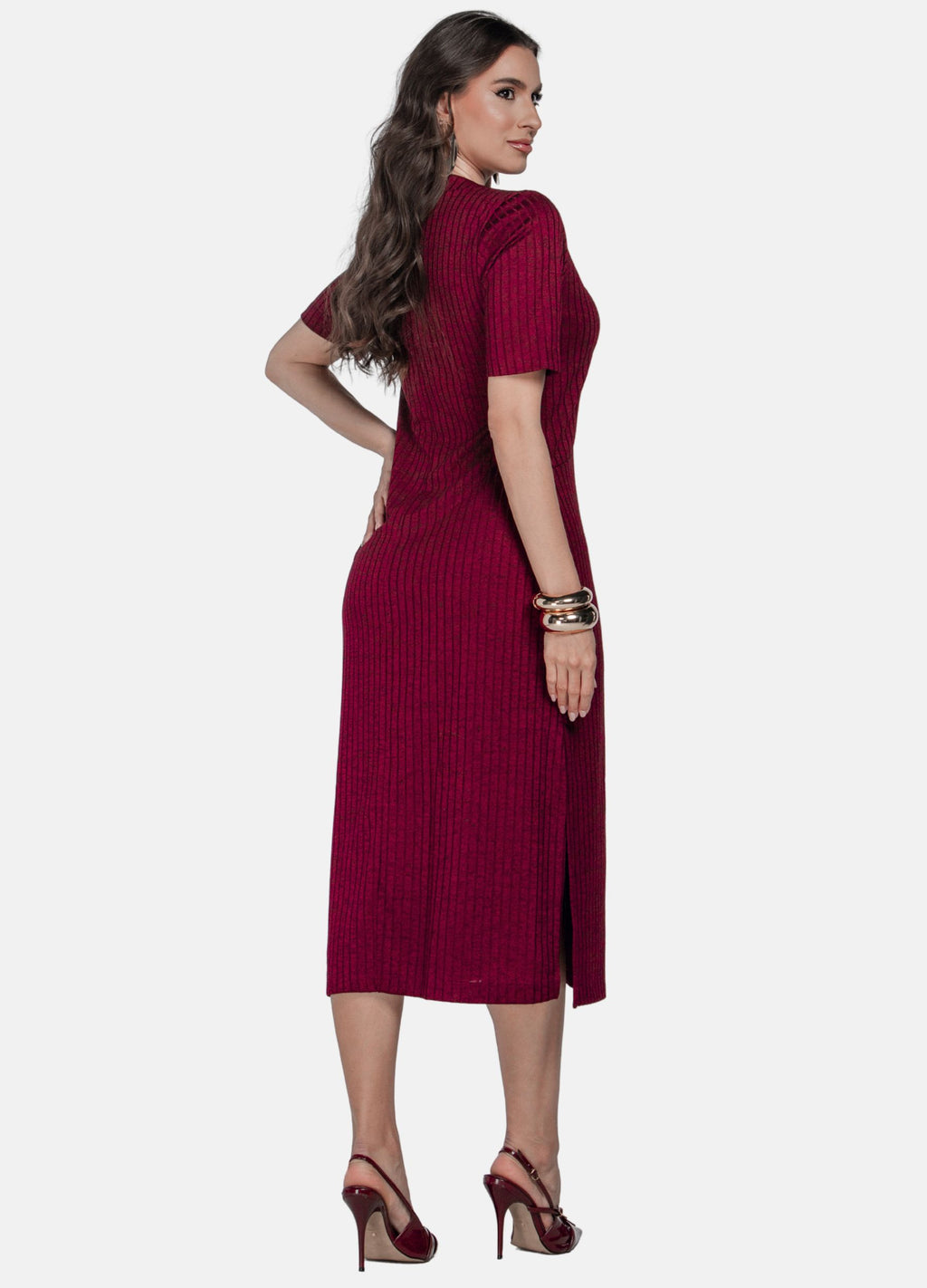 VESTIDO MIDI COM FRANZIDO NO BUSTO