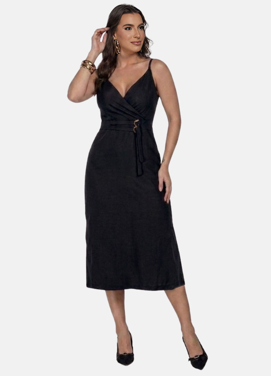 VESTIDO MIDI COM DUAS FIVELAS