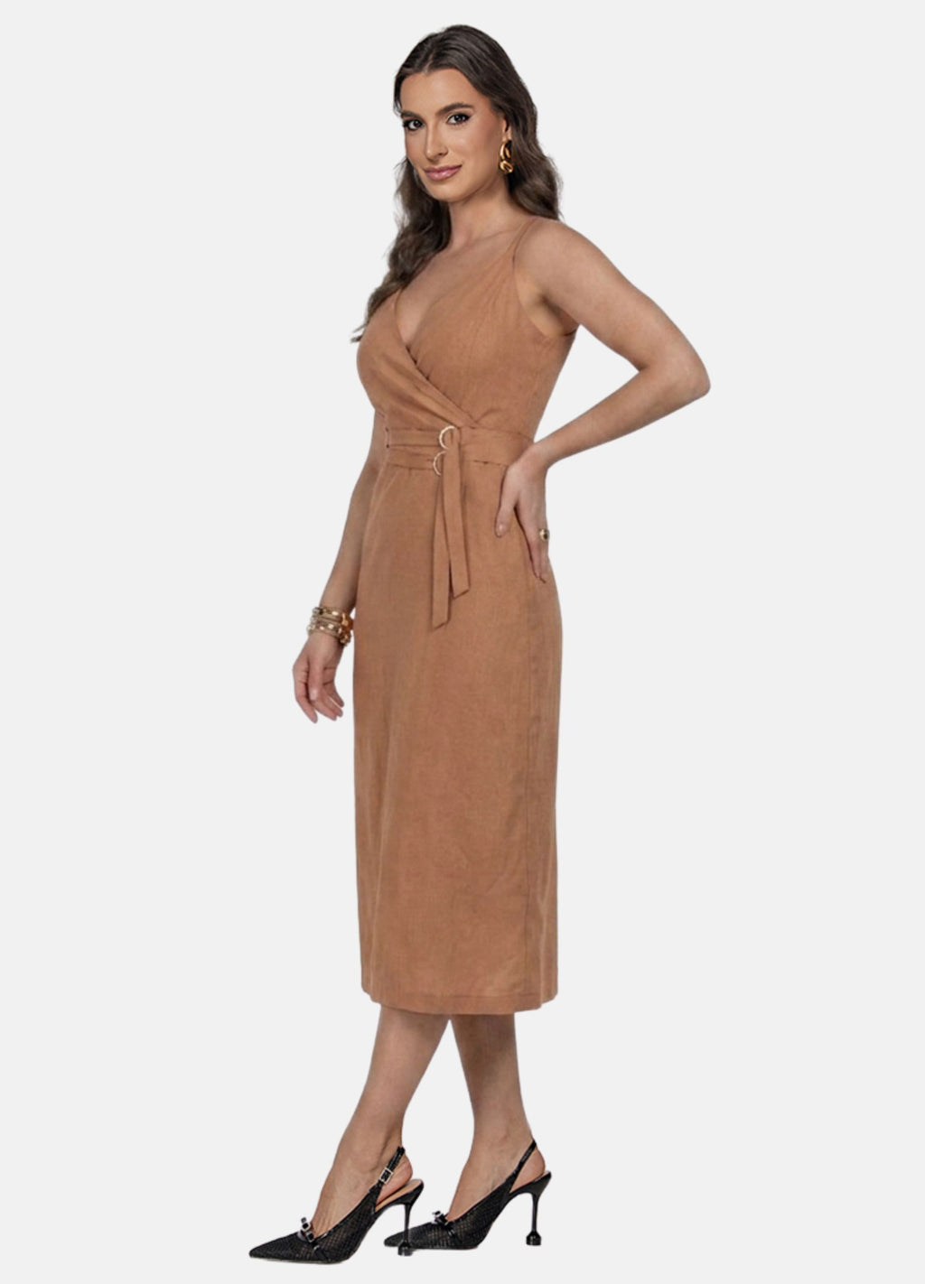 VESTIDO MIDI COM DUAS FIVELAS