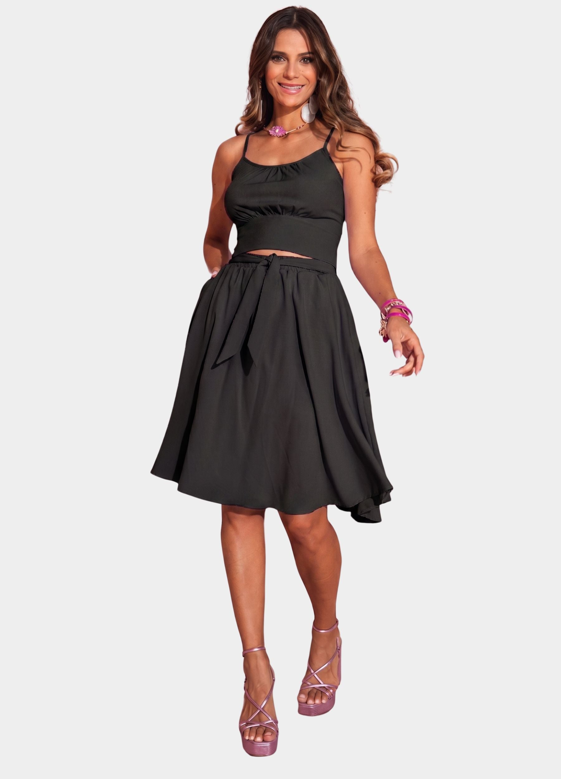 CONJUNTO FEMININO CROPPED E SAIA GODÊ