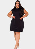 VESTIDO COM PREGAS NO OMBRO PLUS SIZE