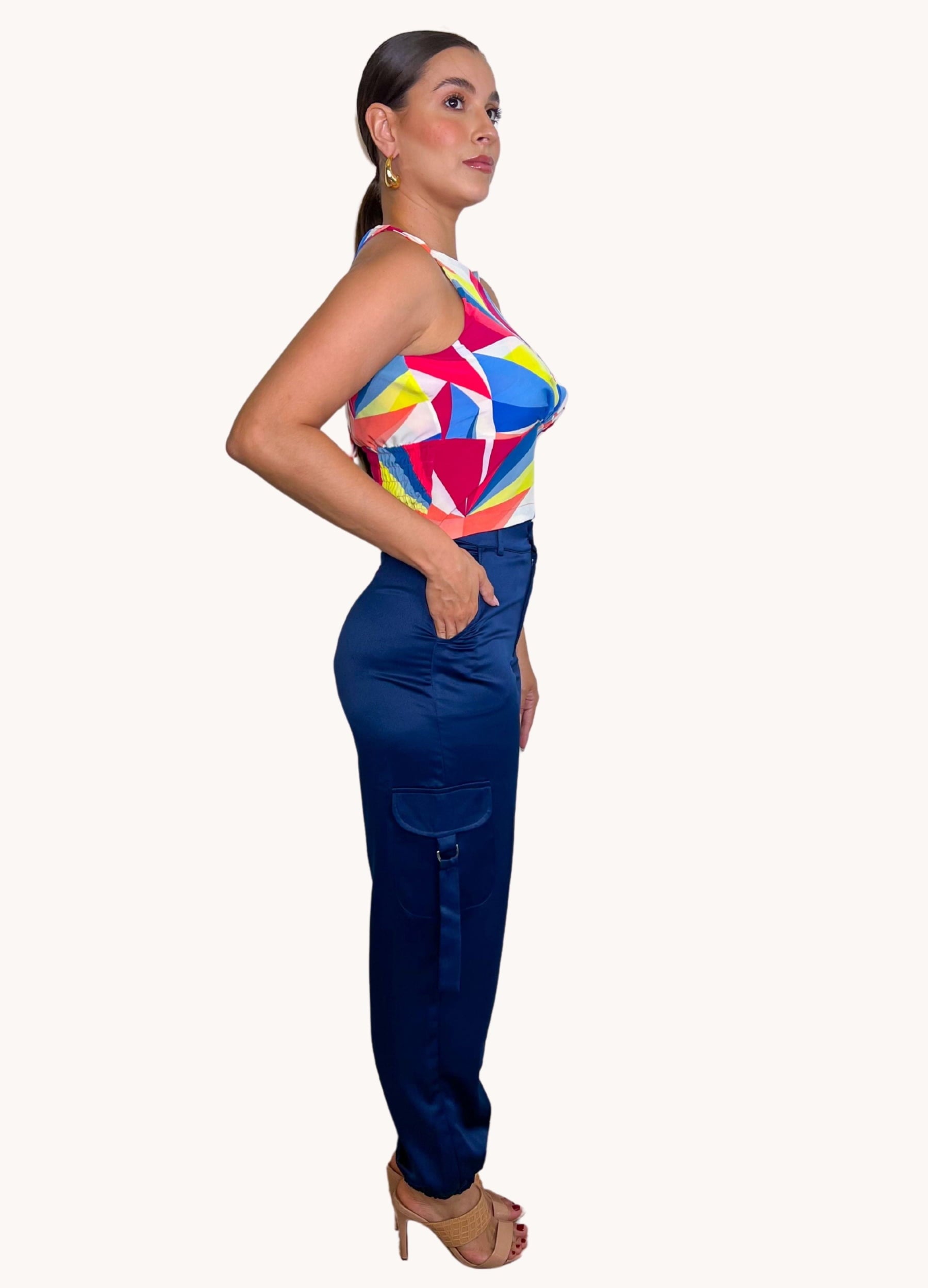BLUSA FEMININA ESTAMPADA COM LASTEX