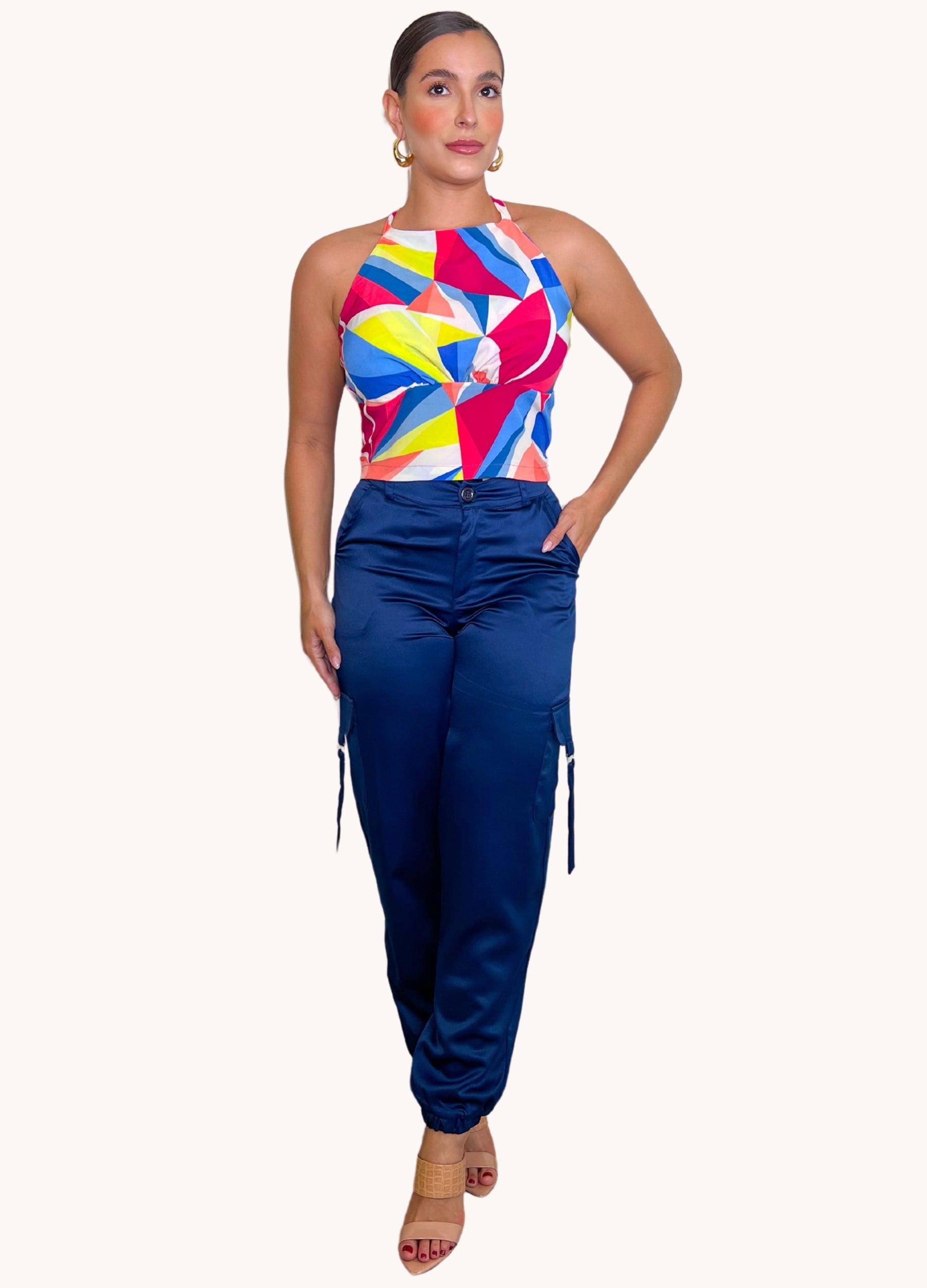 BLUSA FEMININA ESTAMPADA COM LASTEX