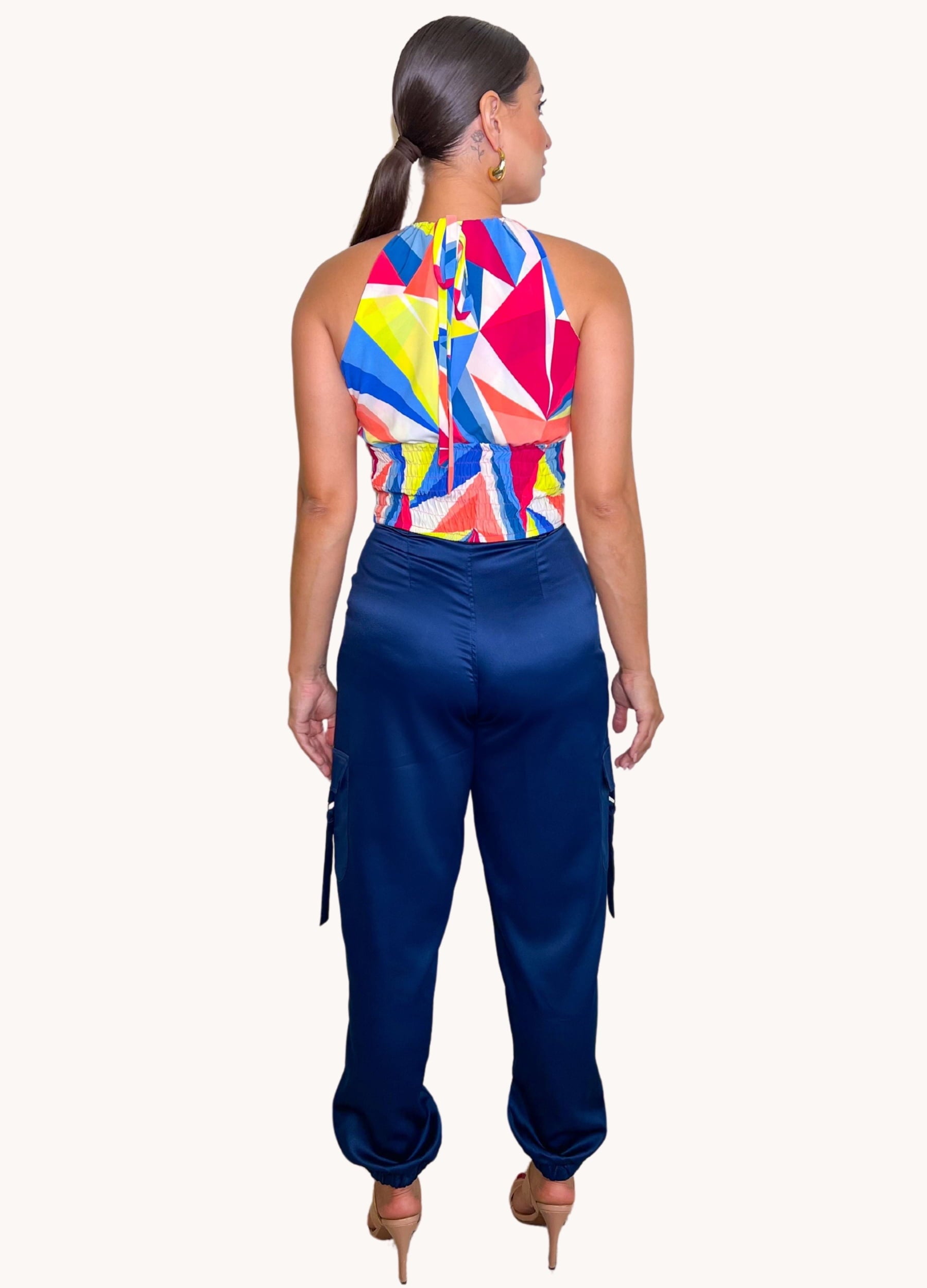 BLUSA FEMININA ESTAMPADA COM LASTEX