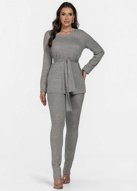 CONJUNTO FEMININO CANELADO CALÇA E BLUSA MANGA LONGA