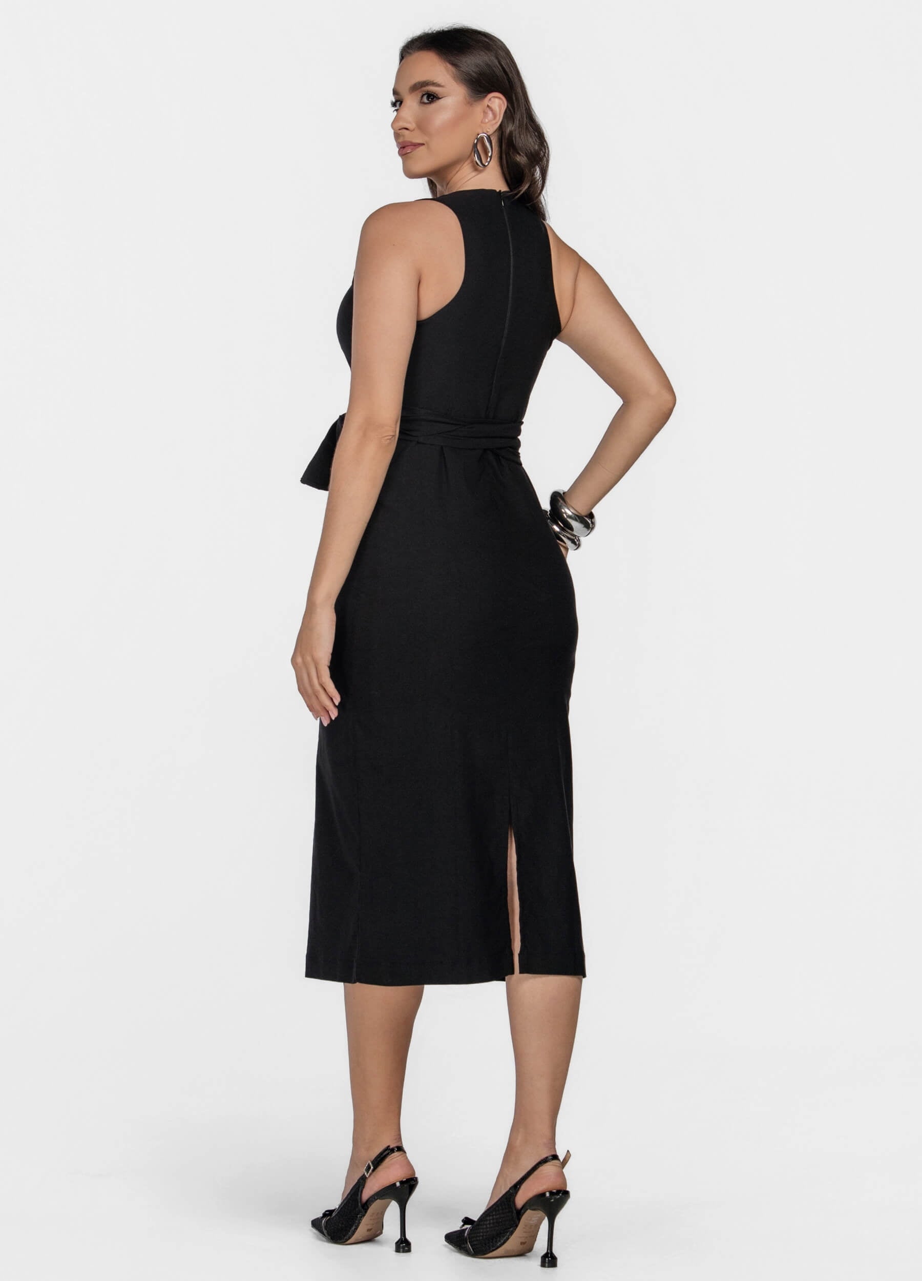 VESTIDO MIDI COM DECOTE TRANSPASSADO