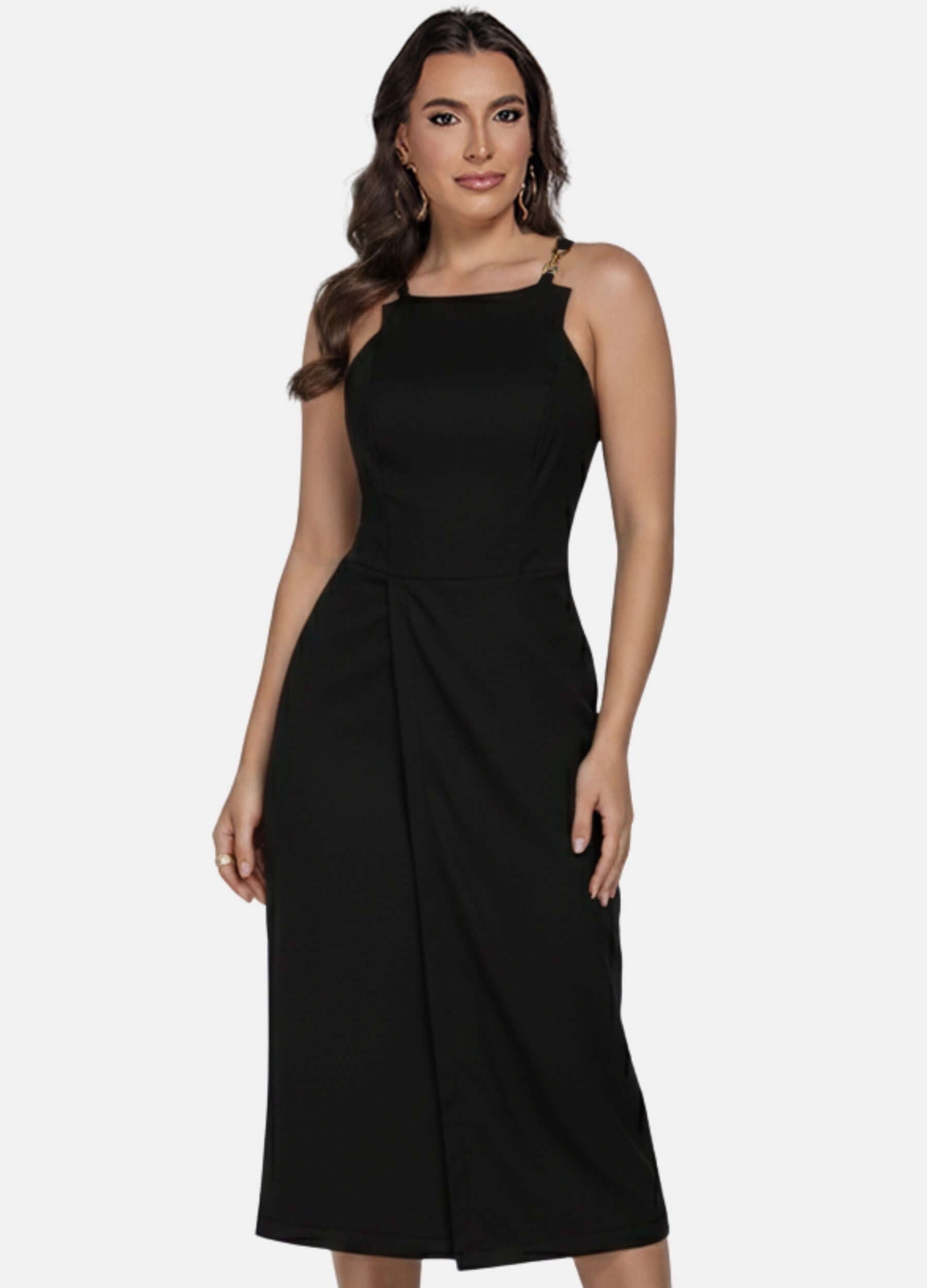 VESTIDO MIDI COM FIVELA NAS ALÇAS