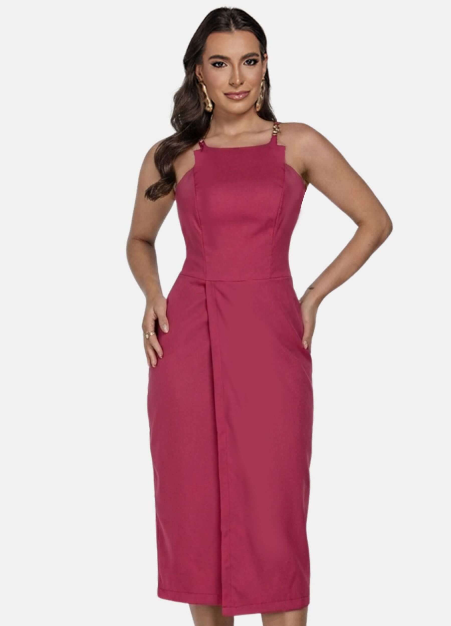 VESTIDO MIDI COM FIVELA NAS ALÇAS