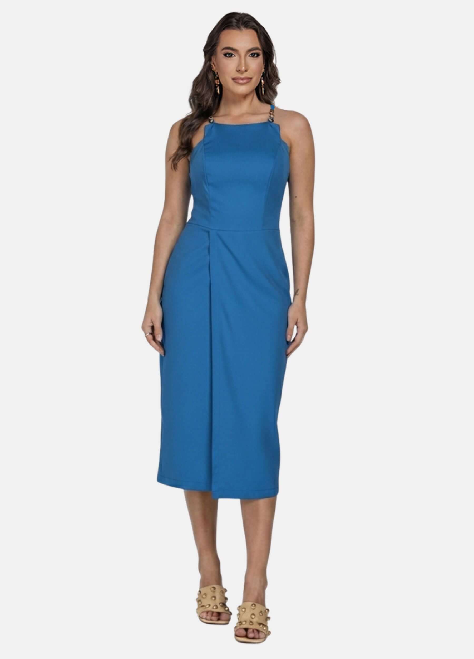 VESTIDO MIDI COM FIVELA NAS ALÇAS