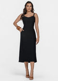 VESTIDO MIDI COM PALA NO DECOTE E BOLSO