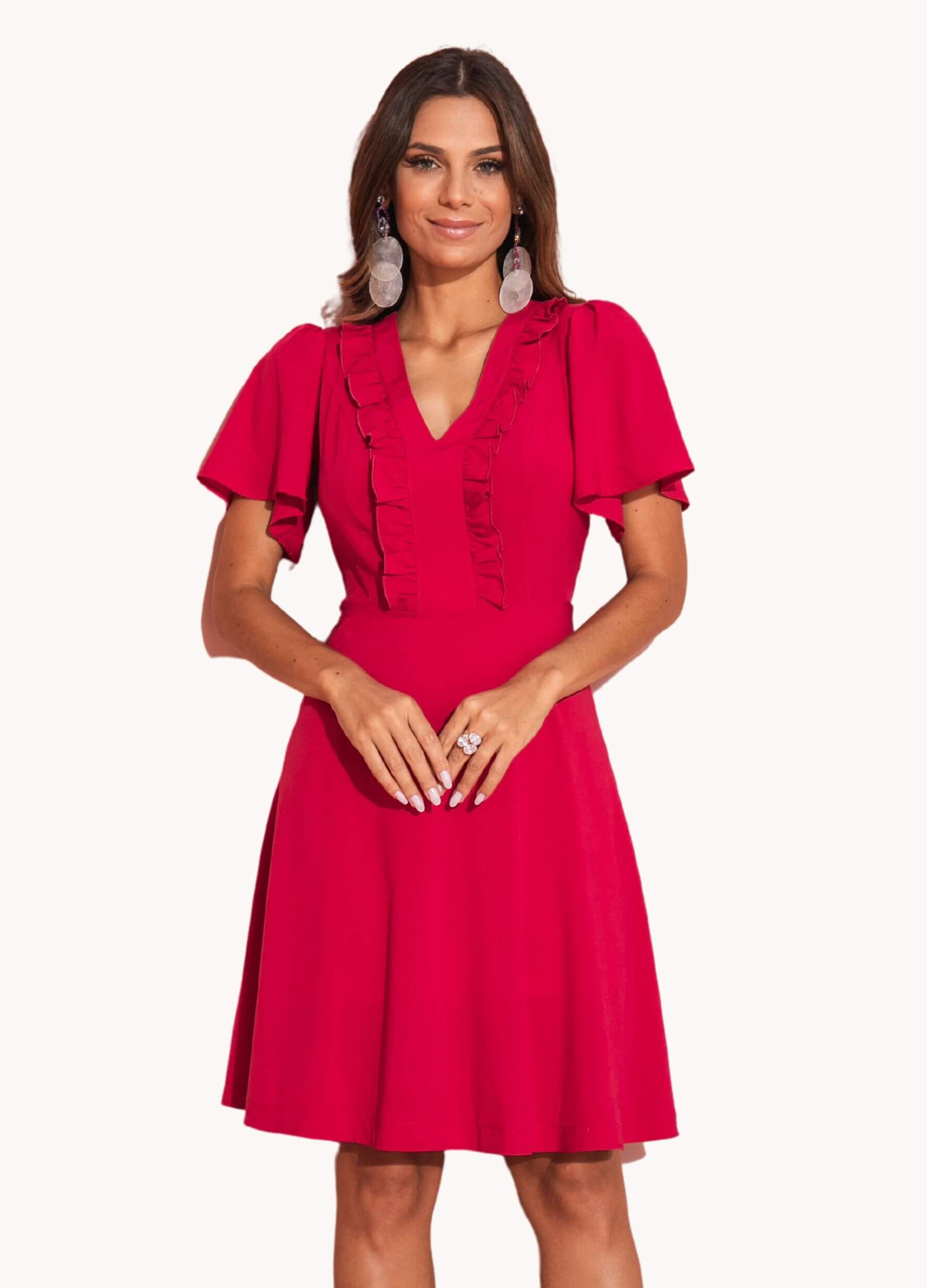 VESTIDO CURTO LISO COM MANGA JABOUR