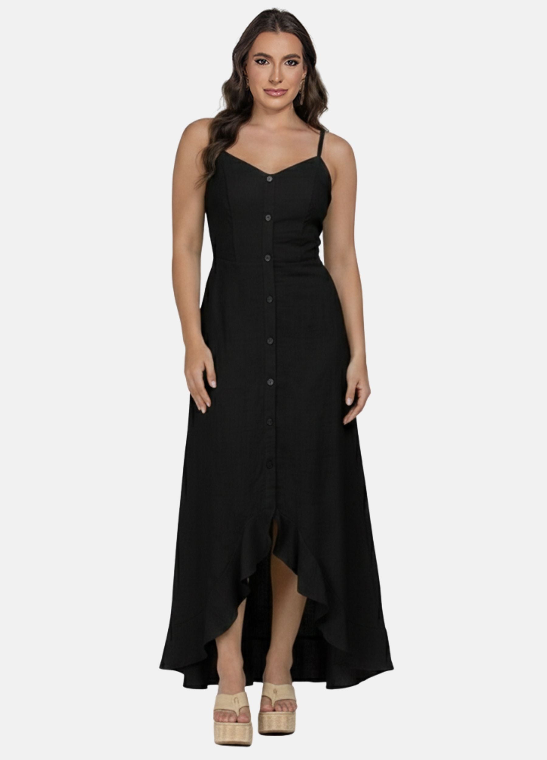 VESTIDO LONGO COM BARRA ASSIMETRICA