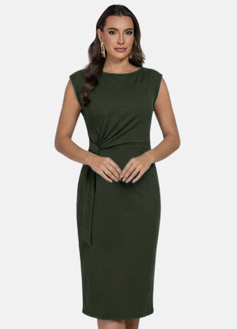 VESTIDO MIDI CANELADO COM FAIXA OFERTA 24H