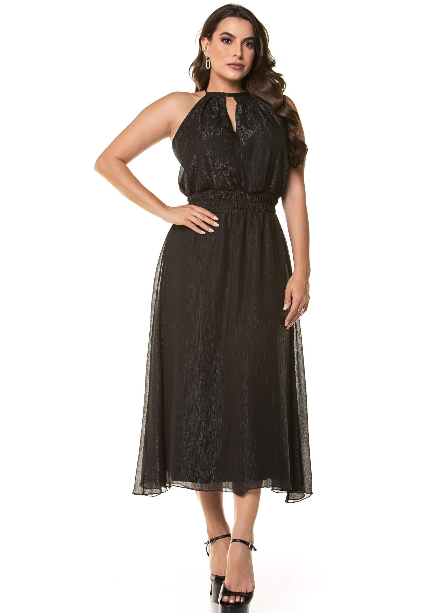 VESTIDO MIDI COM LUREX