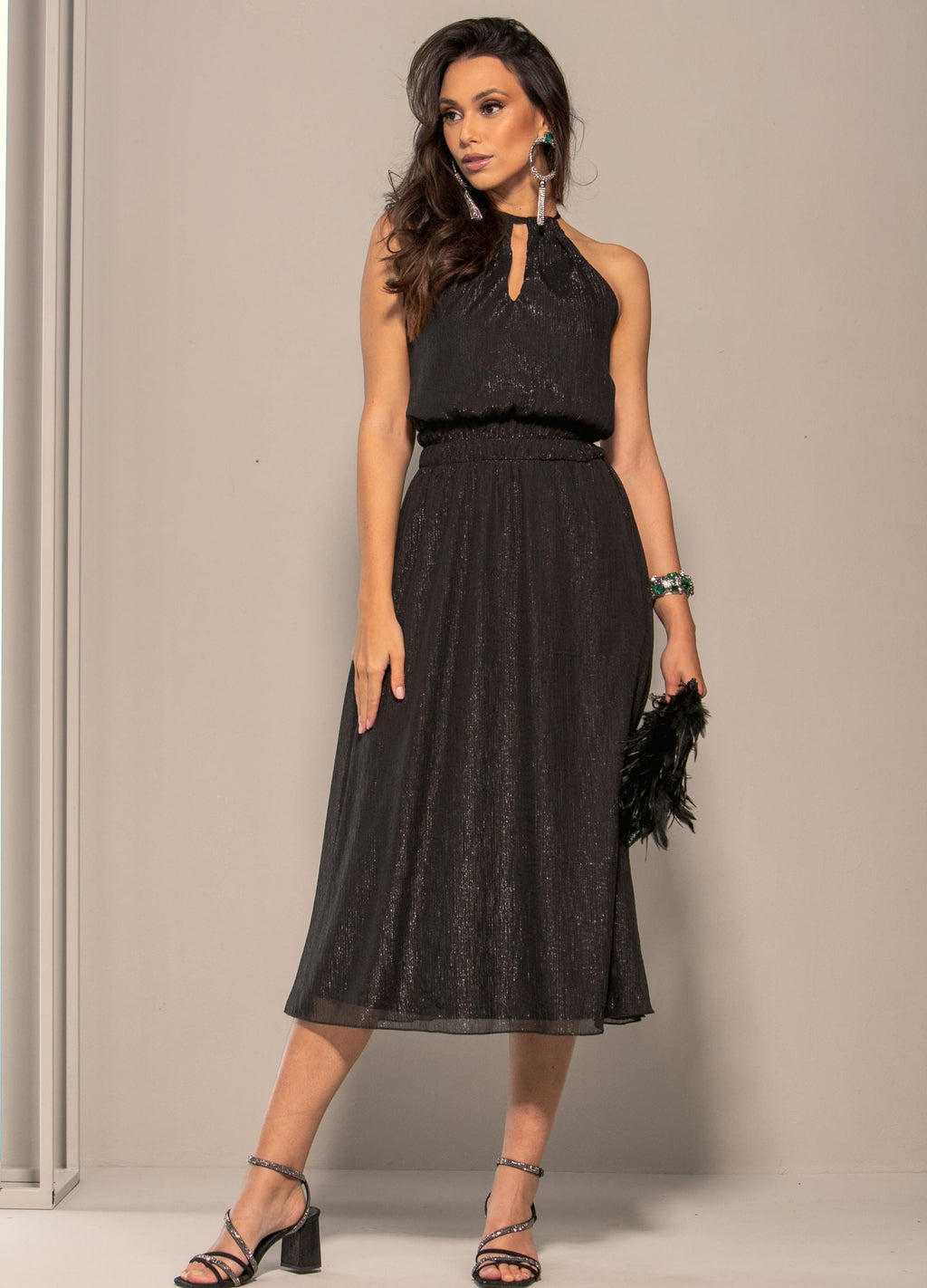 VESTIDO MIDI COM LUREX