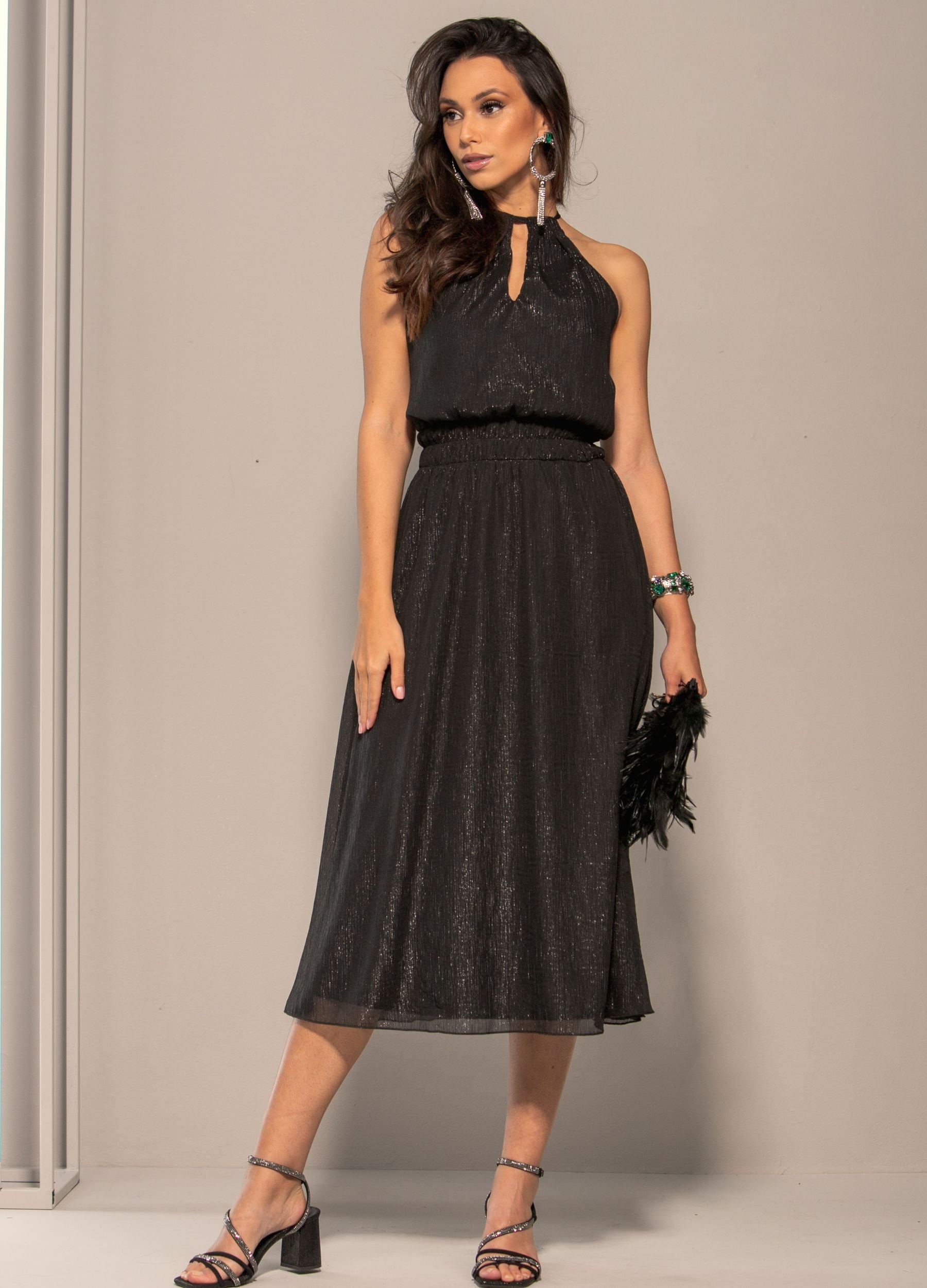 VESTIDO MIDI COM LUREX